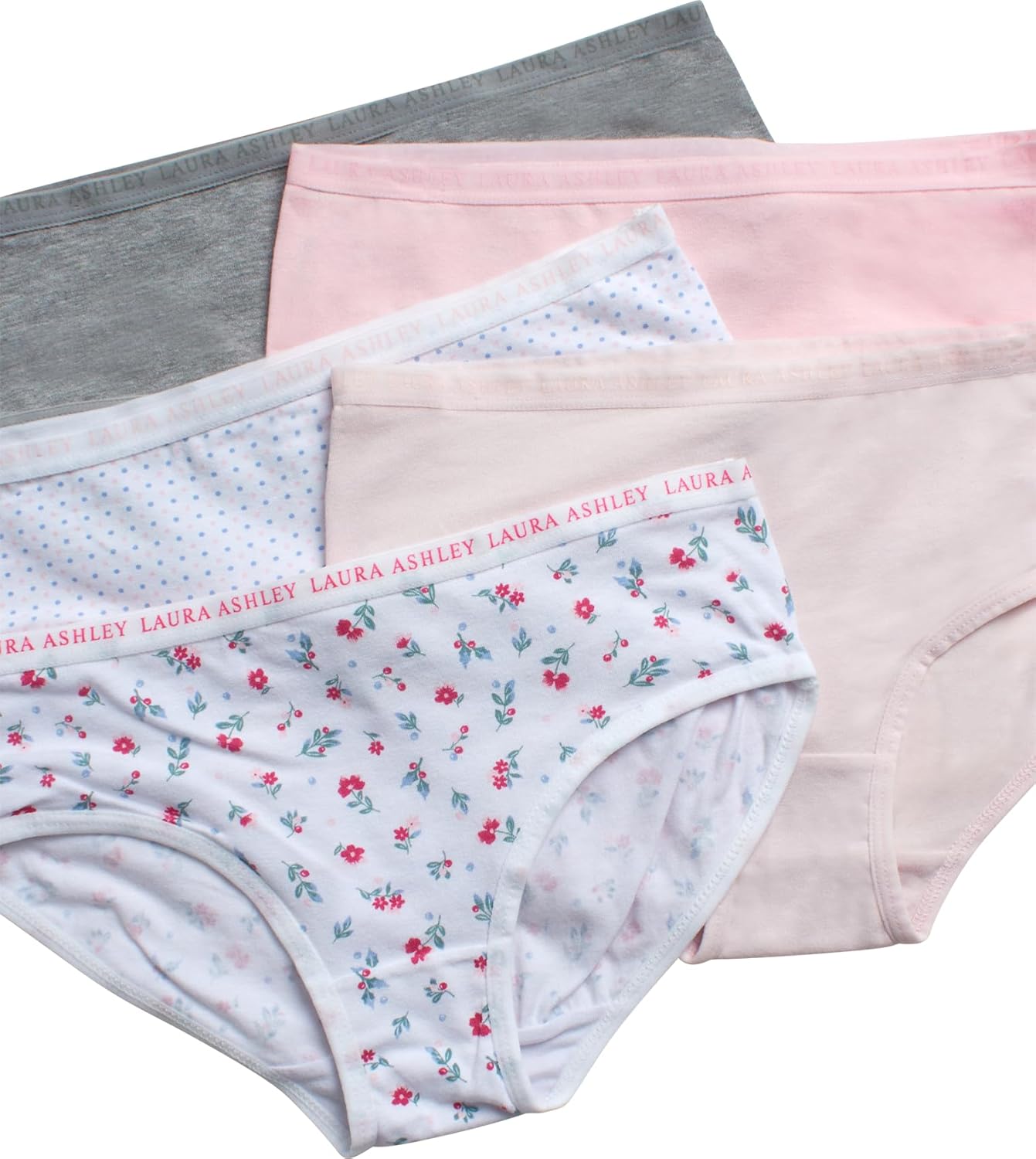 Laura Ashley Girls Underwear - 5 Pack Soft Stretch Breathable Panties for Girls - Lightweight Cotton Panties (Size: 4-12)