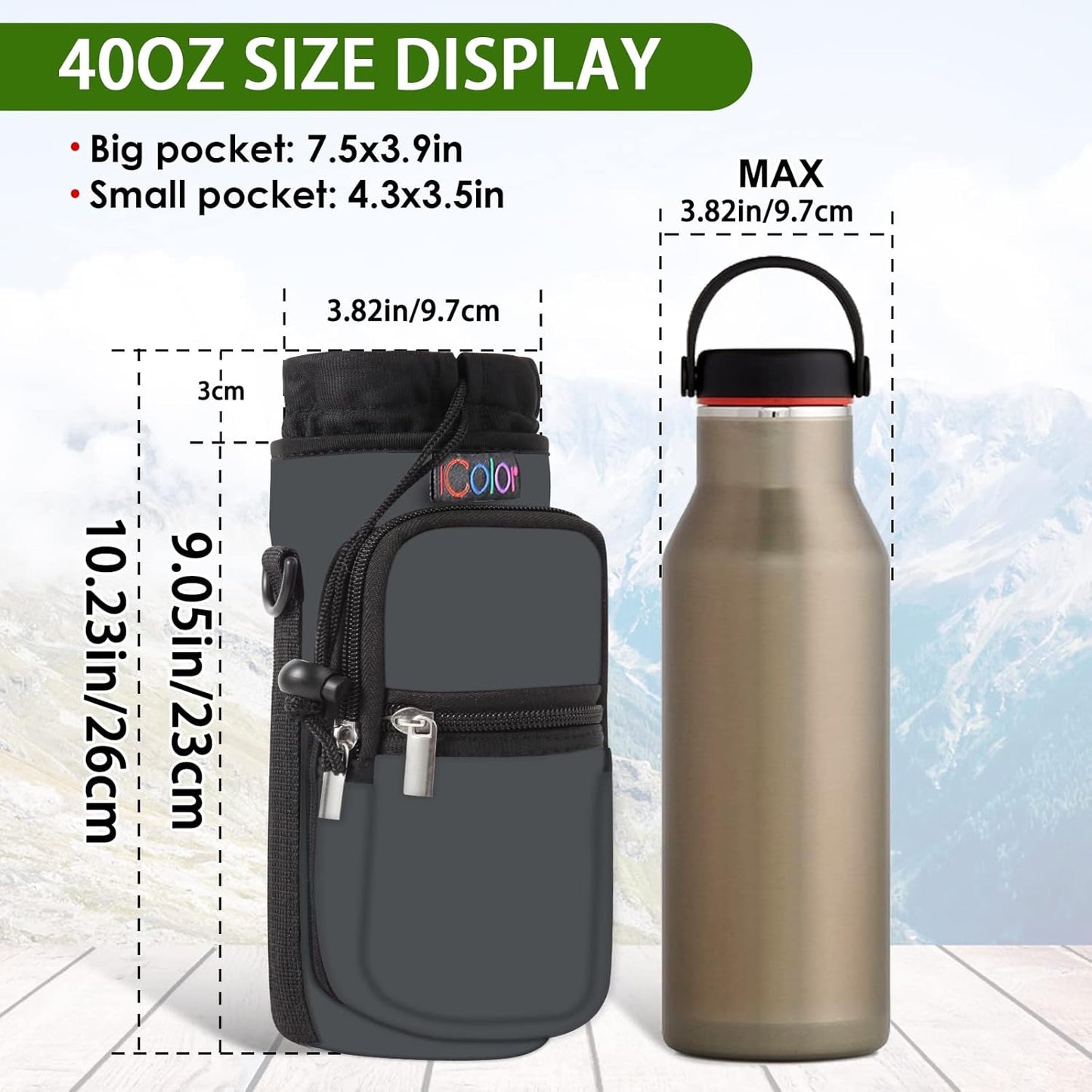icolor Water Bottle Carrier Bag with Strap 25/32/40 oz Crossbody Bottle Holder with Phone Pocket Sling Sleeve Insulated Neoprene Water Bottle Pouch for Walking Travelling