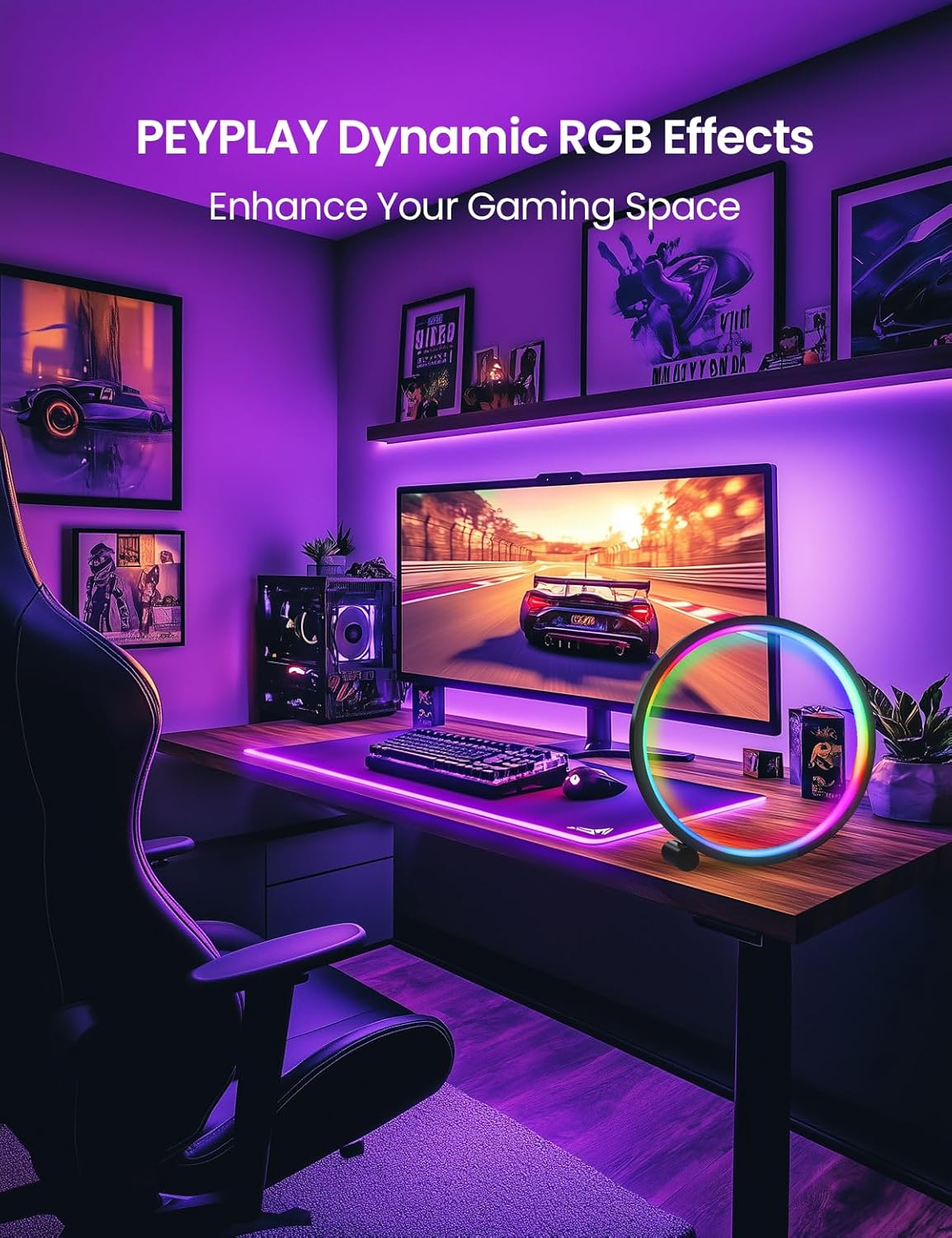 Smart LED Table Lamp, RGB+IC Lighting, Color Changing Night Light, Music Sync, DIY Mode, Stepless Dimming, App & Voice Control (2.4GHz WiFi), Works with Alexa & Google, for Bedroom & Gaming