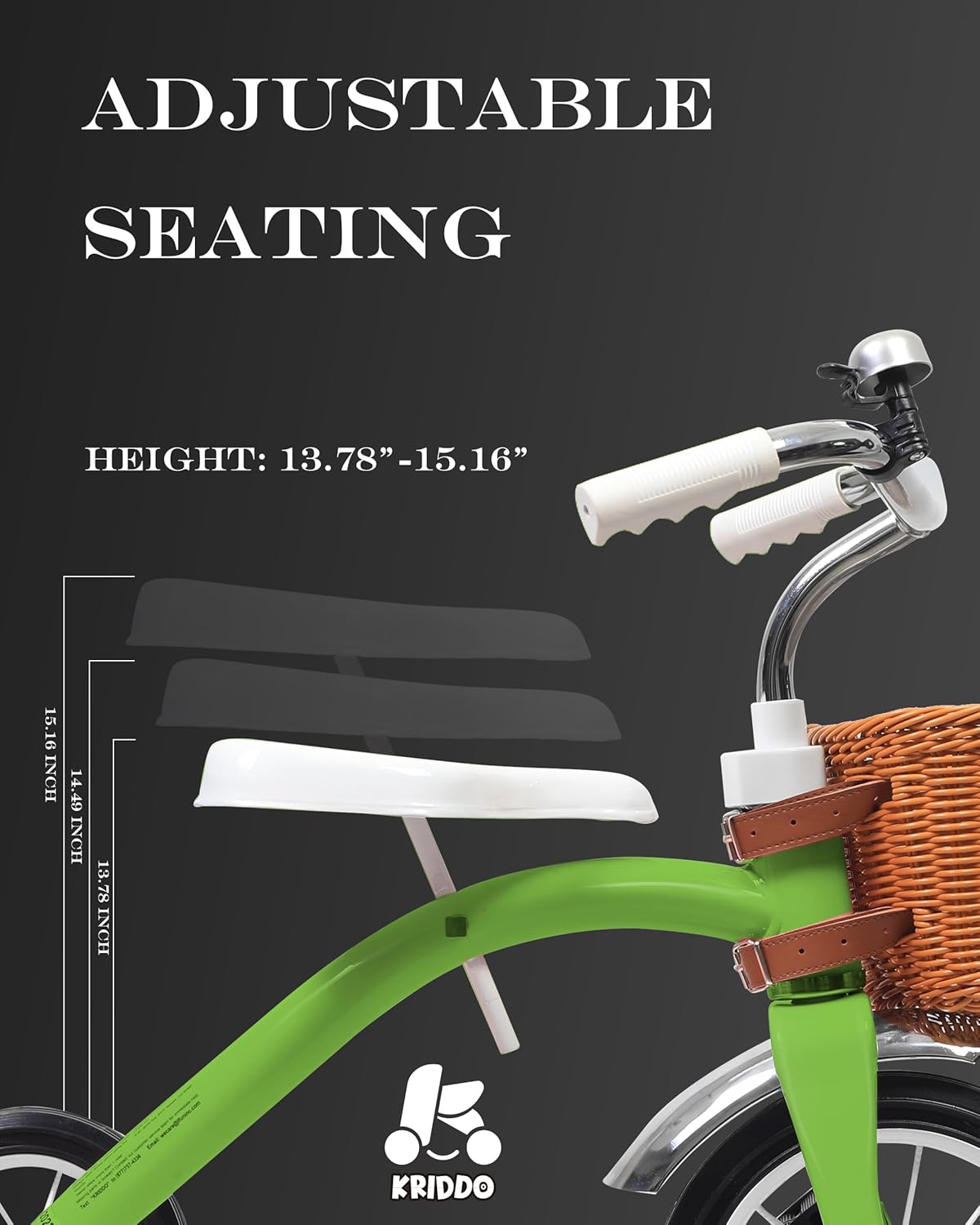 KRIDDO Classic All Metal Toddler Trike, Gift for Boys and Girls Ages 2 to 4 Year Old, Tricycle for 1 to 3 Year Olds, Sturdy Rear Deck, Deluxe Steer and Ergonomics Grip, Indoor and Outdoor, Green