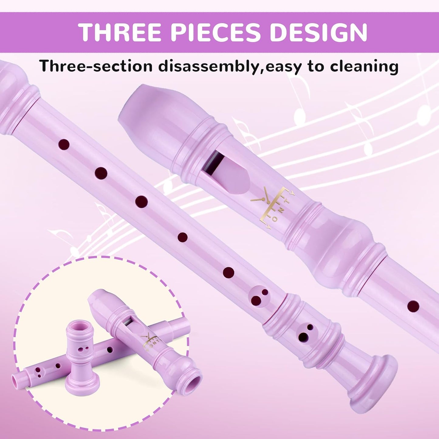 Soprano Recorder 8-Hole Instrument for Beginners Kids Students, Baroque Style C Key Flute with Cleaning Rod & acking Bag for Education & Entertainment - Amethyst