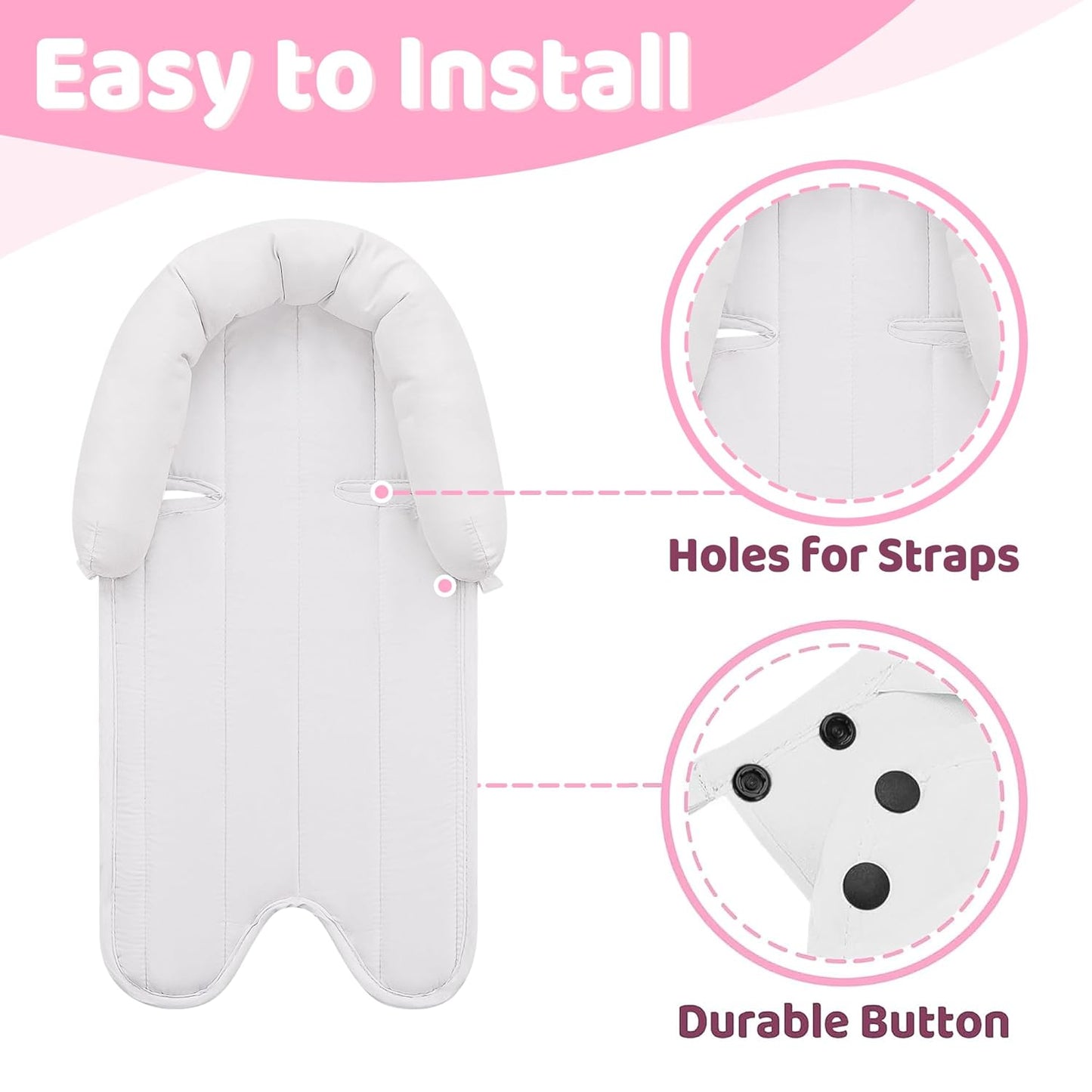 Pro Goleem Infant Car Seat Insert, Babybody Support for Toddler, Soft Minky Preemie Car Seat Insert, 2-in-1 Reversible, Perfect for Carseats, Strollers, Swings, Pink and White