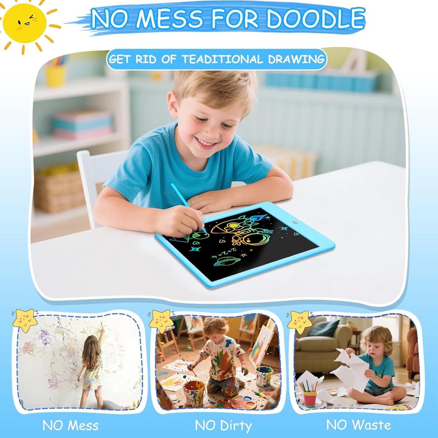 Decute Kids Toys LCD Writing Tablet with Stylus, 10 Inch Erasable Toddlers Doodle Board, Reusable Drawing Pad for Kids, Educational Christmas Birthday Gift for 3 4 5 6 7 8 Girls Boys Toddler Blue