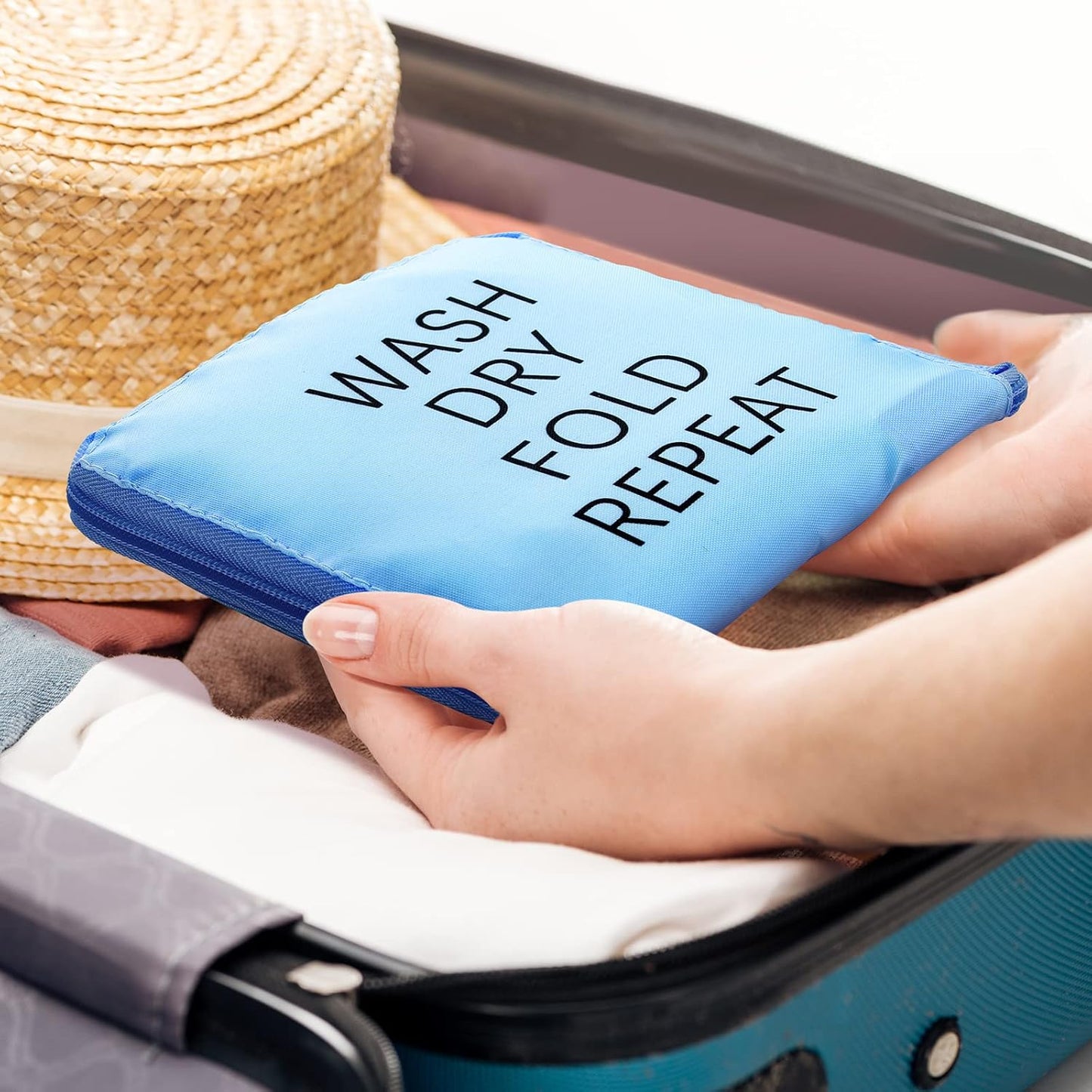 2 Pcs Travel Laundry Bag Washable Dirty Clothes Bag with Drawstring and Zipper for Suitcase, 22 x 18 Inch (Black, Blue,Classic)