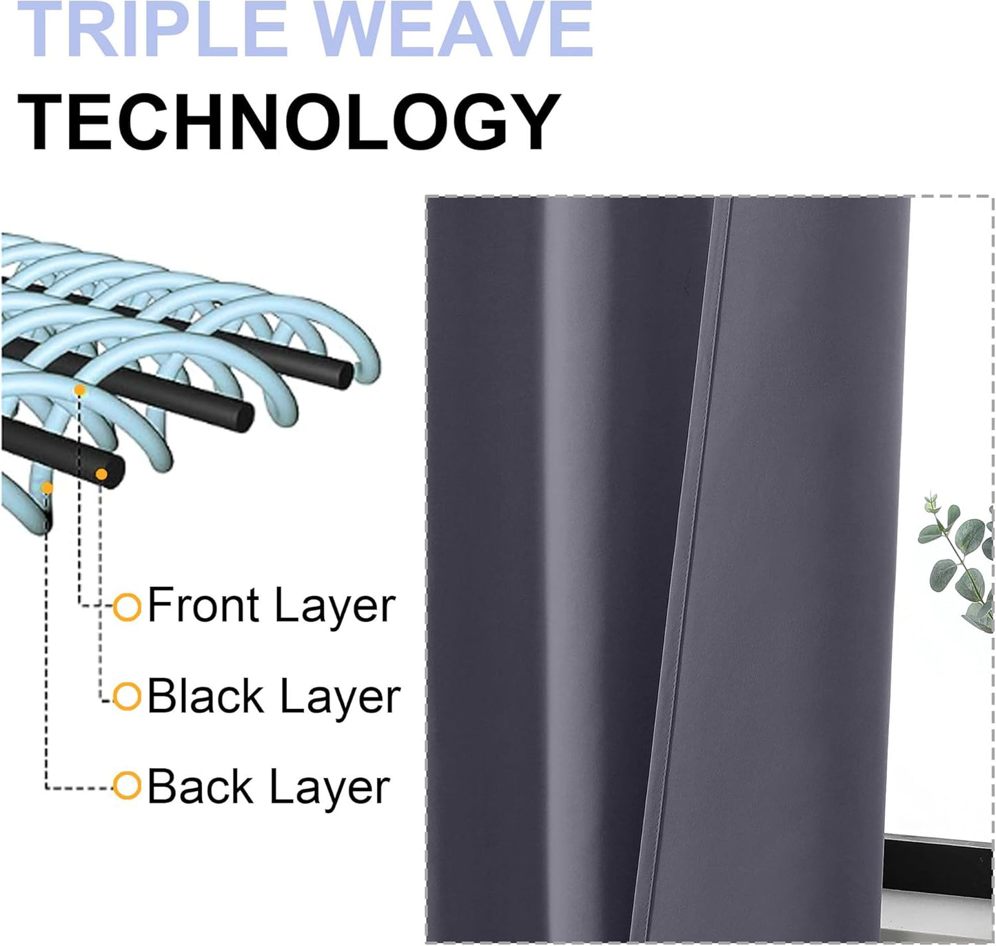 Simplebrand Ava Grey Blackout Curtains for Bedroom 72 Inch Length 2 Panels Set, Privacy Thermal Insulated Rod Pocket Door Window Curtains for Patio French Door Front Door, W40 x L72 Inch, Grey