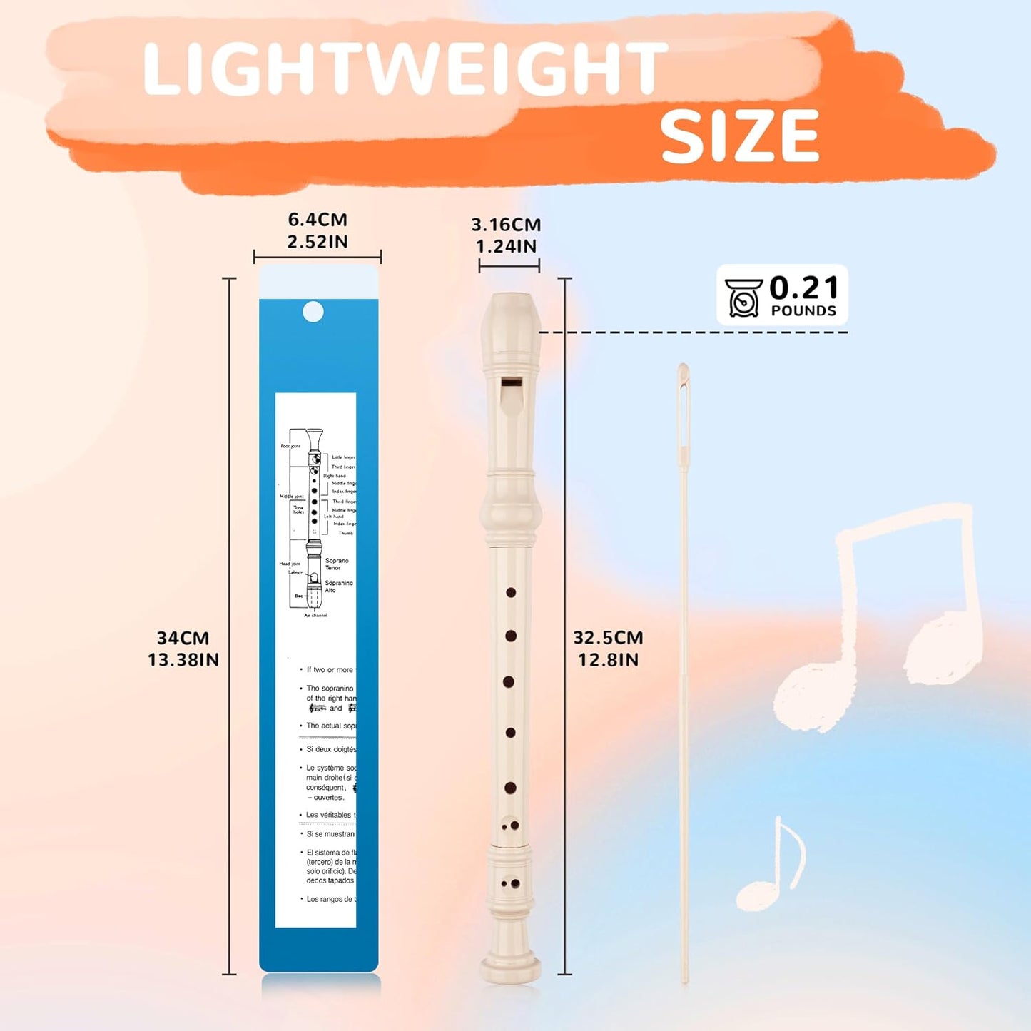 8-Hole Soprano Descant Recorder Baroque Style Kids Music Flute with Cleaning Rod & Case Bag for School Student Home Entertainment - Beige