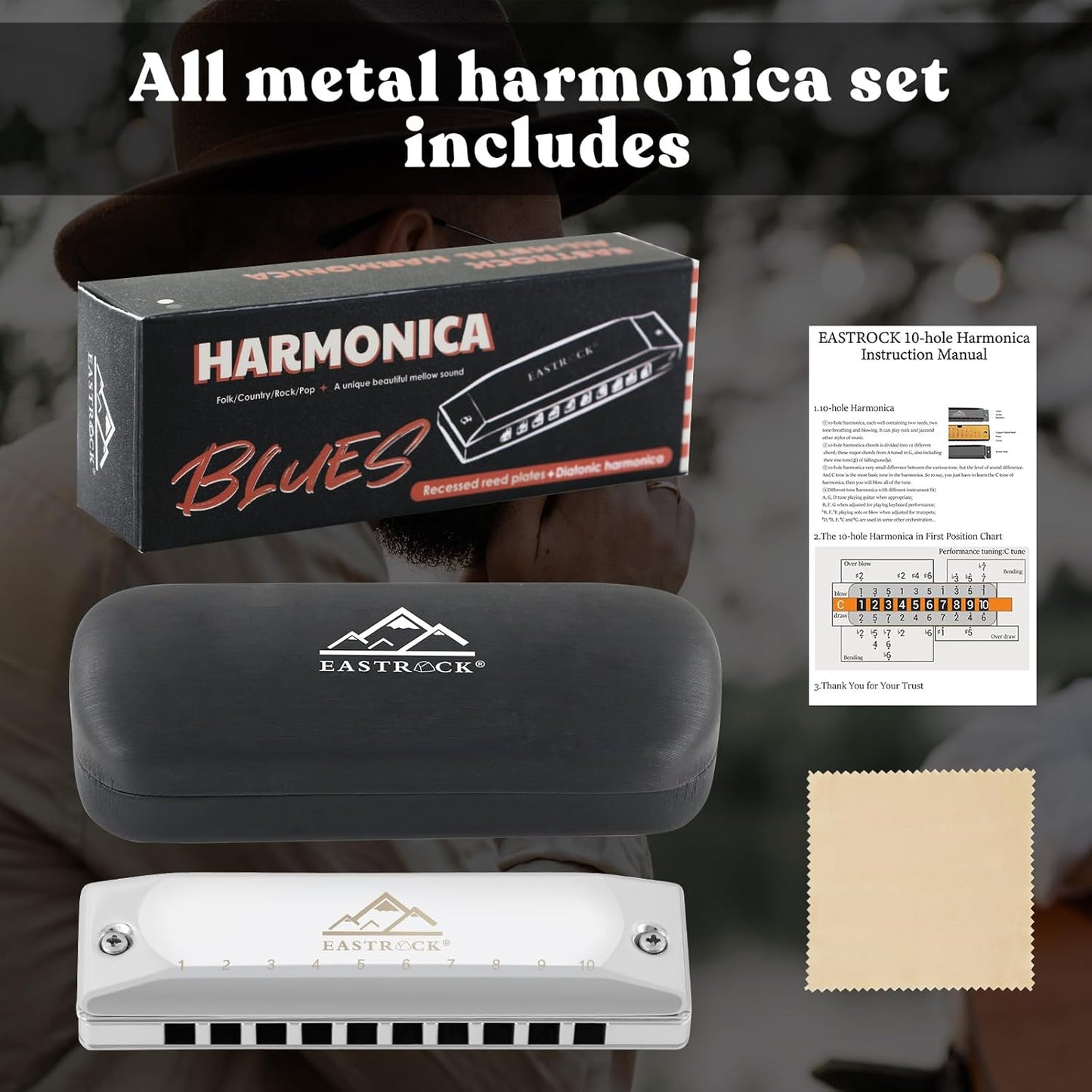 EASTROCK Professional Harmonica, Diatonic Mouth Organ, Key of C, for Adults & Students