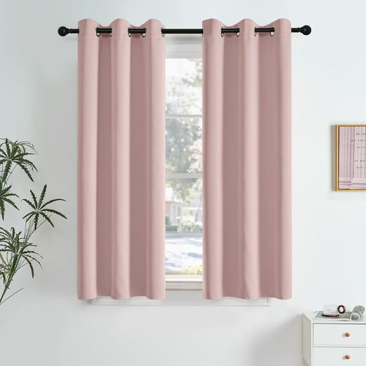NICETOWN Blush Pink Room Darkening Curtains 63 Inches Long 2 Panels for Girls Room, Bedroom, Nursery Thermal Insulated Blackout Drapes Solid Grommet Noise Reducing Window Curtains, W40