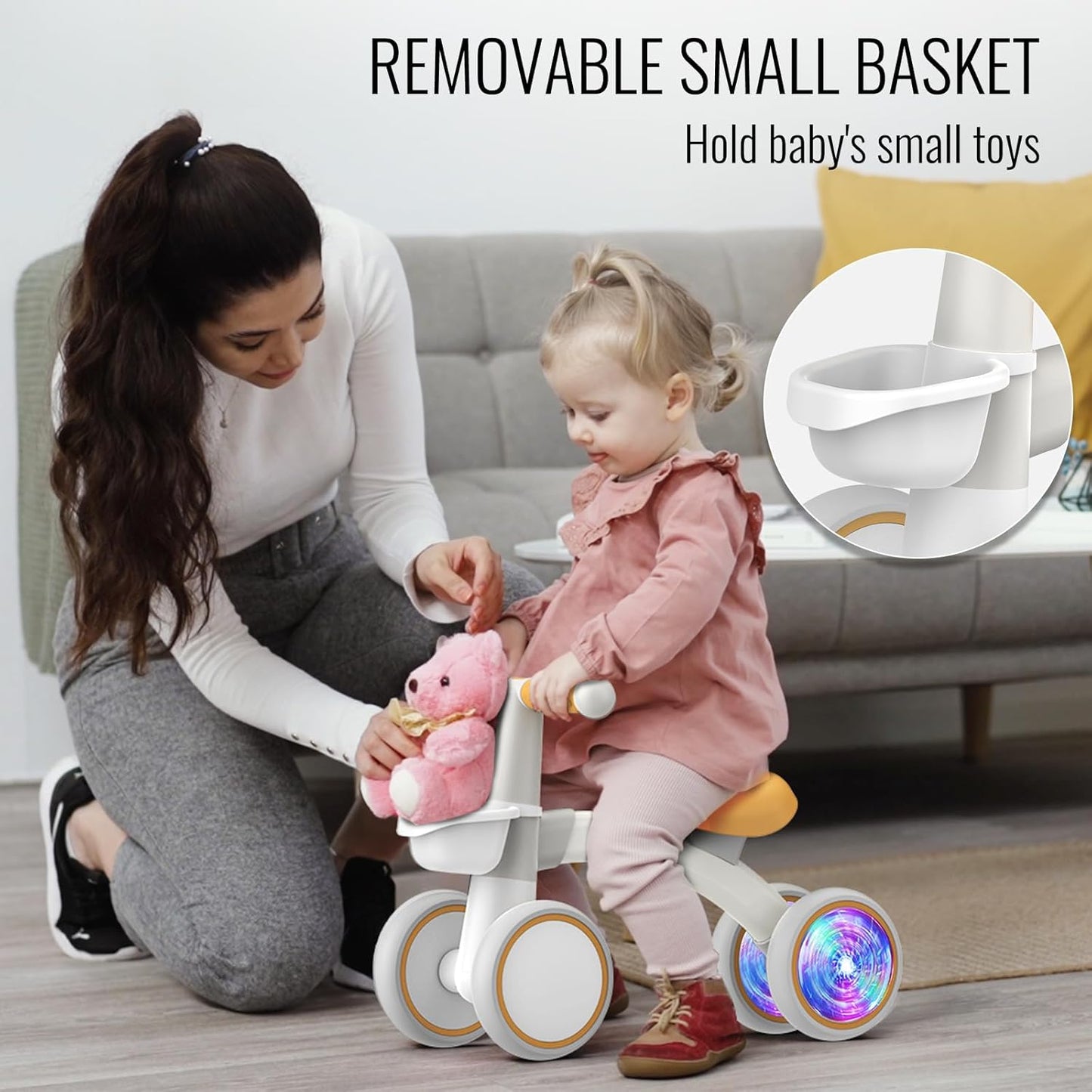 Umatoll Colorful Lighting Baby Balance Bike Toys for 1 Year Old Boys Gifts, Adjustable Seat Baby Walker, One Year Old Boy Birthday Gifts, 12-24 Months Toddler First Ride on Toys