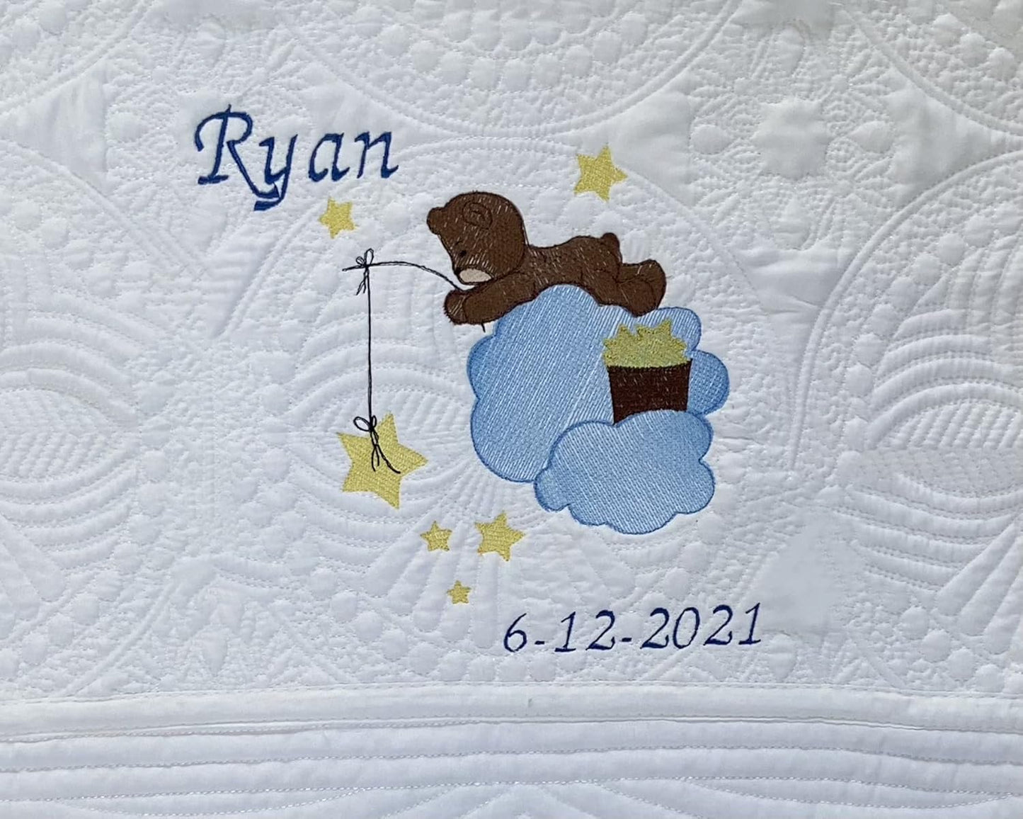 Personalized Baby Blanket Baby Quilt Monogrammed Blankets for Boys and Girls Embroidered Baby Gifts (Teddy Bear Stars)