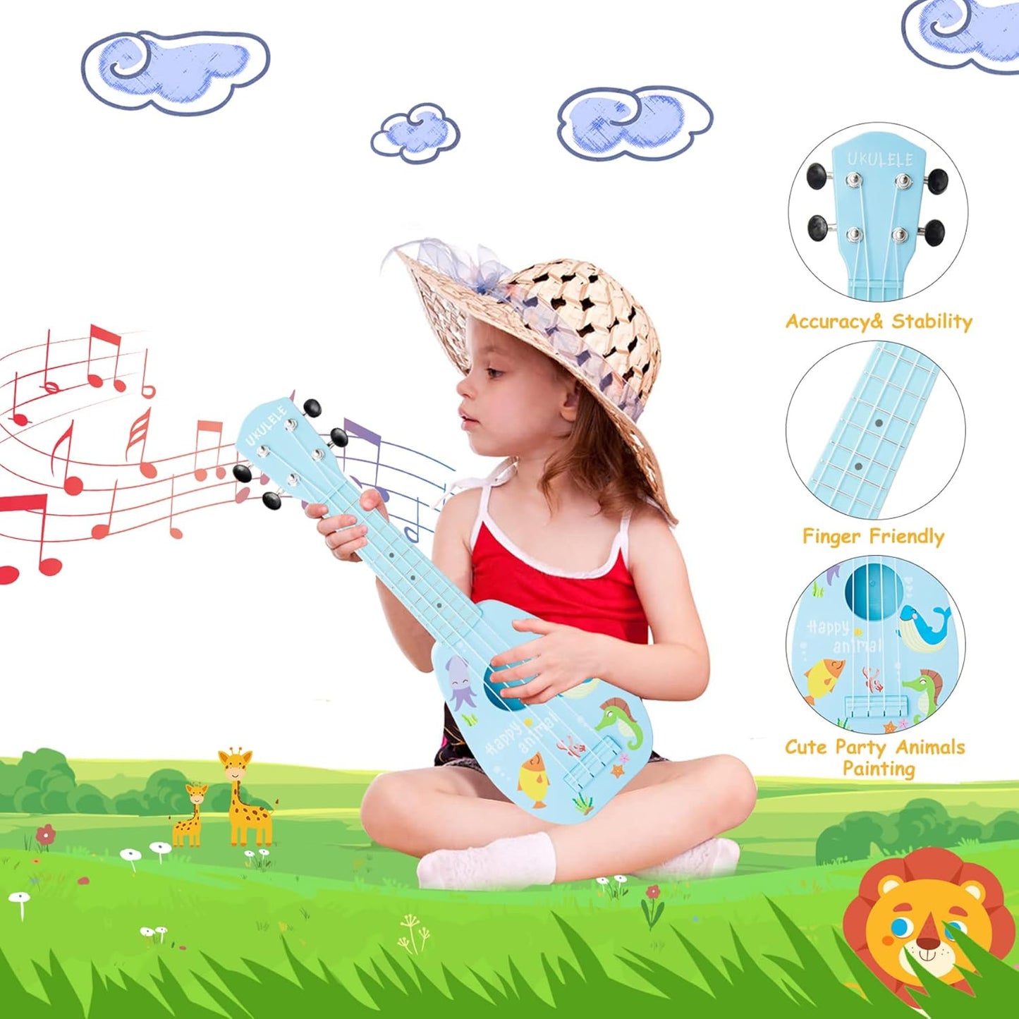 YOLOPARK 17" Kids Toy Guitar for Girls Boys, Mini Toddler Ukulele Guitar with 4 Strings Keep Tones Can Play for 3, 4, 5, 6, 7 Year Old Kids Musical Instruments Educational Toys for Beginner (Blue)