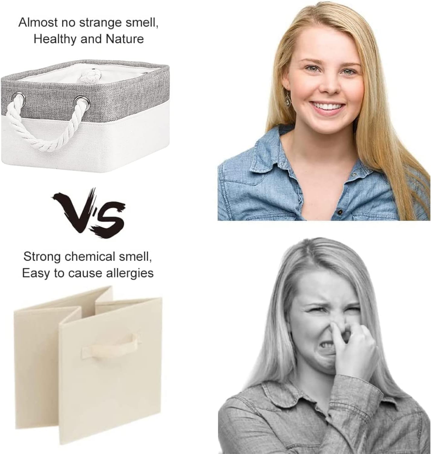 Storage Bins - Storage Baskets for Shelves Storage Cubes with Handles Small Baskets for Organizing (Gray and White 11.8 x 7.9 x 5.2 inch)