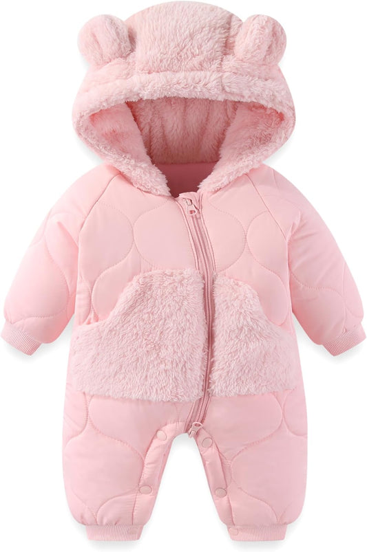 JiAmy Baby Snowsuit Newborn Winter Clothes Coat Romper Windproof Fleece Hat Zipper Baby Bear Outfit