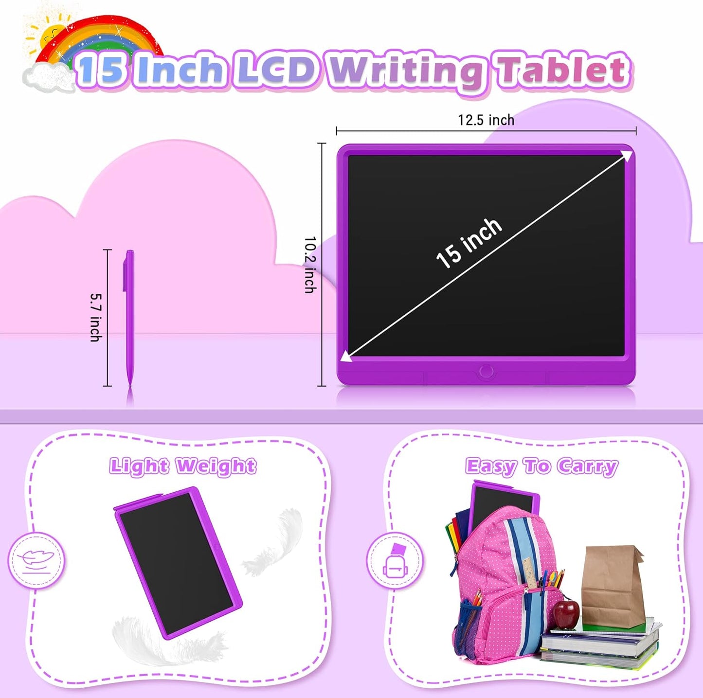 GIGART LCD Writing Tablet 15 Inch Drawing Tablet Magic Doodle Board Drawing Pad, Electronic Writing Board, Educational Toys Gifts for Kids and Adults at Home,School and Office（Purple）