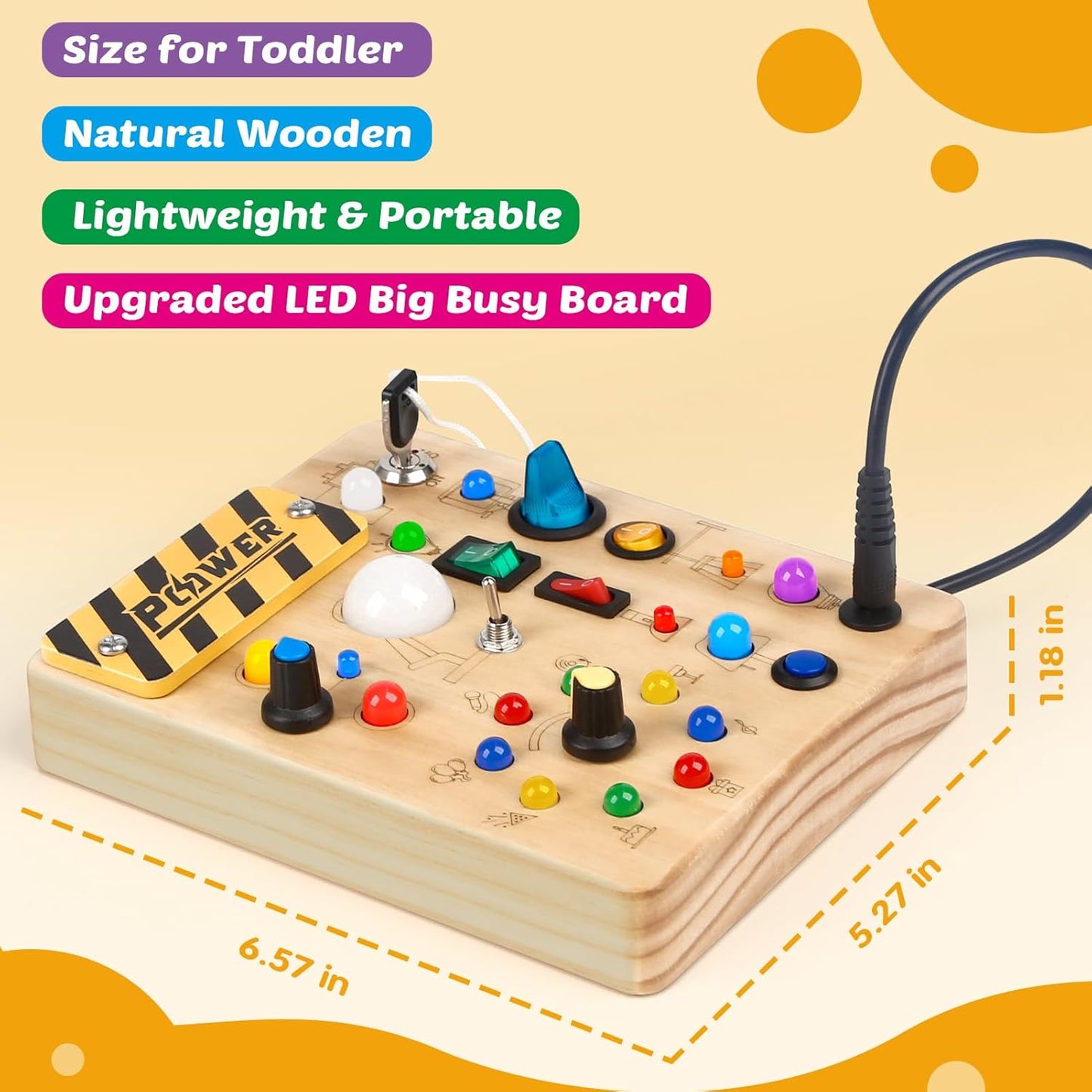 Joyreal Montessori Toddler Busy Board, 19 Led Wooden Sensory Board Educational Toy, Montessori Toys for 1-6 Year Old, Travel Toys Gifts for Toddlers Boys and Girls