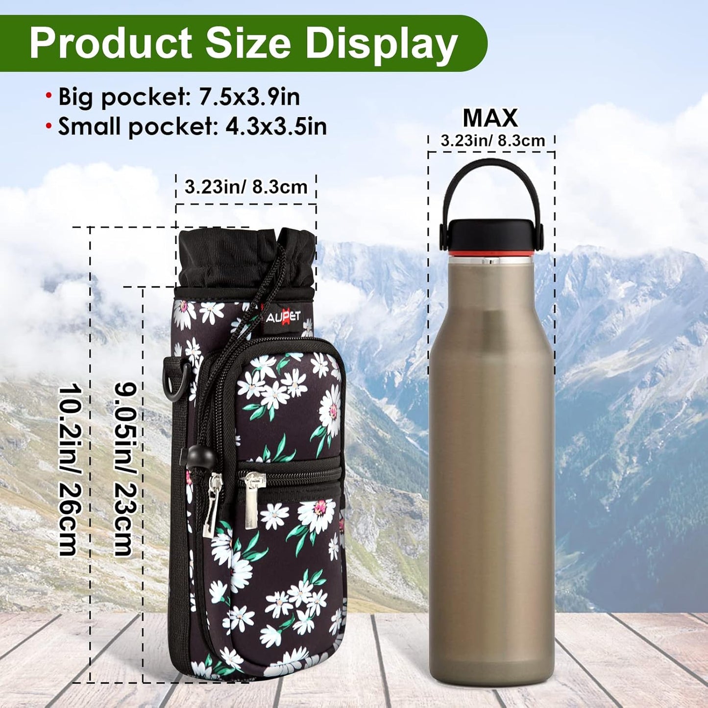 AUPET Water Bottle Sling Bag Sleeve Holder Carrier 25/32/40/64 oz,Insulated Crossbody Water Bottle Case Cover with Strap and Pockets for Men/Women Walking Hiking