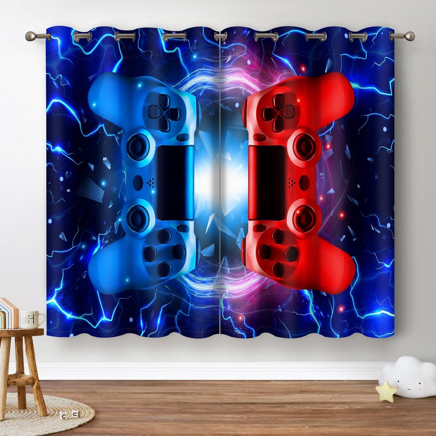 Jekeno Gamer Gaming Gamepad Blackout Curtains - Colorful Game Controller Decor for Kids Boys Teens Teenager Children's Playroom Bedroom Living Room Darkening Grommet Window Drapes 2 Panel Set, 42"x54"