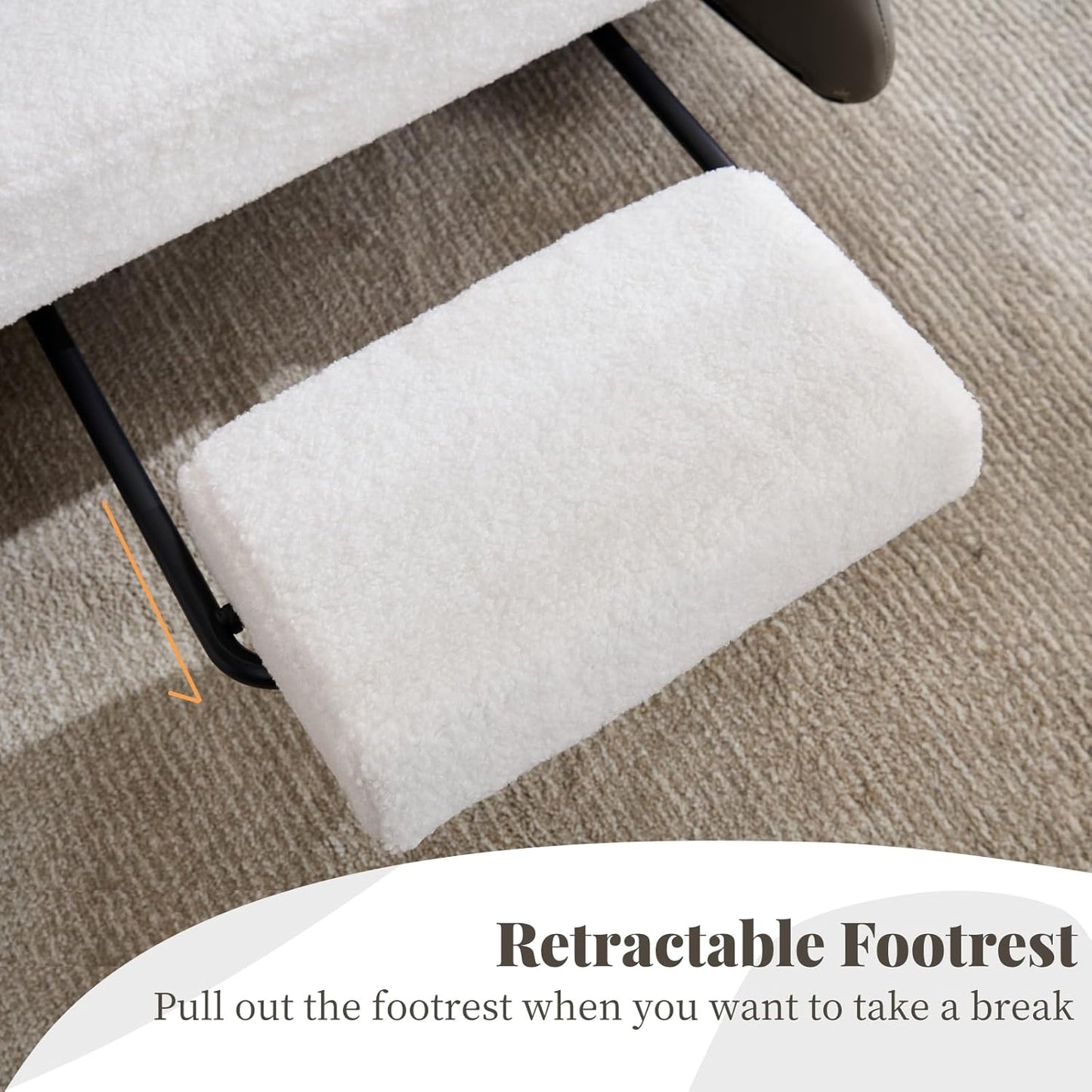 Nursery Rocking Chair, Teddy Upholstered Glider Rocker Modern Accent Chair Padded Seat with High Backrest,Comfy Side Chair for Nursery,Living Room Bedroom Offices, White