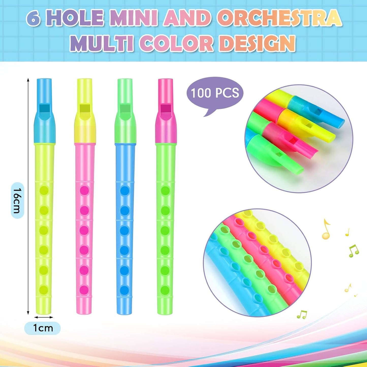 100 Pcs Musical Recorder Bulk 6 Hole Plastic Recorders Kids Flute Music Instruments Descant Soprano Baroque Style Little Plastic Clarinet for Kids Student School Approved Beginner Gift