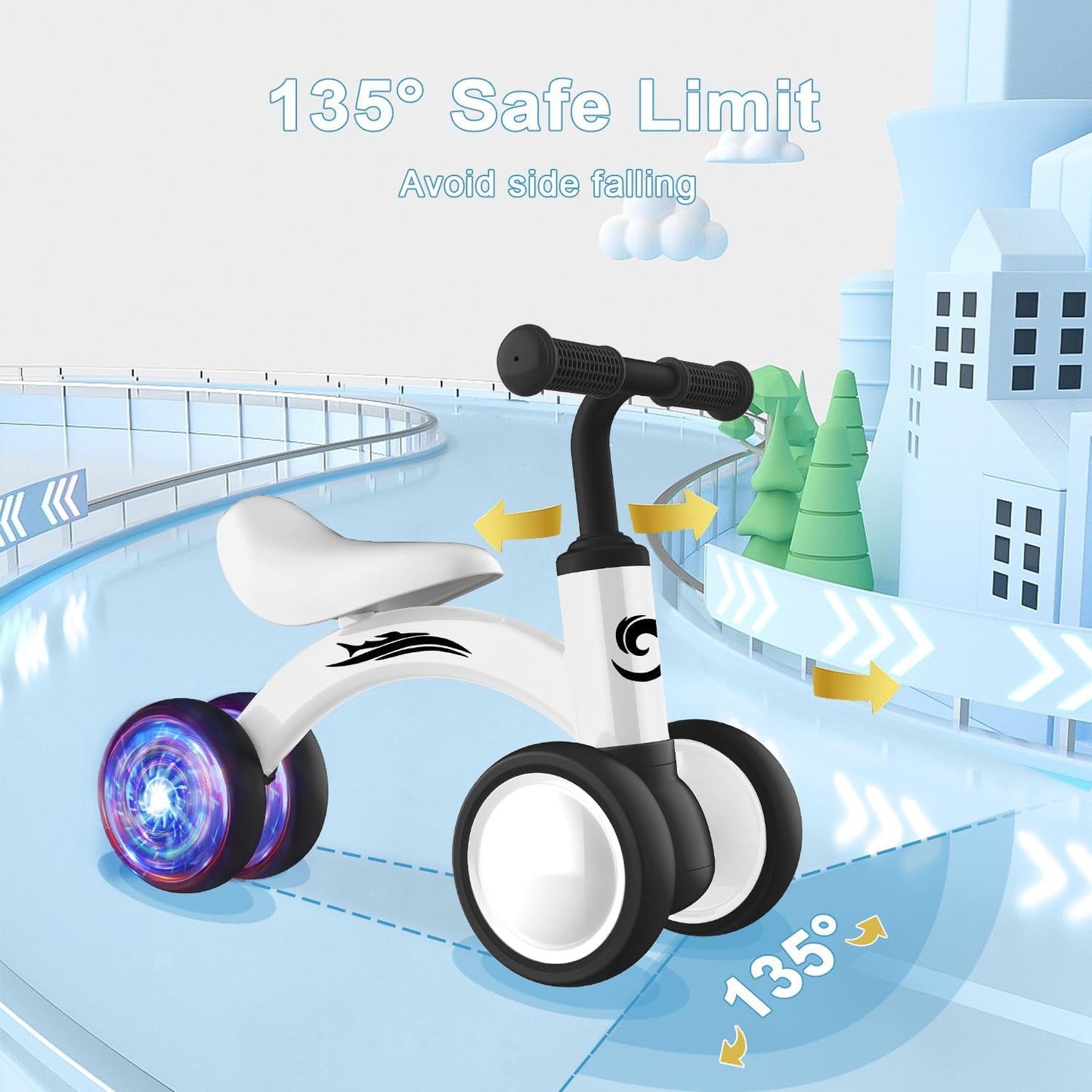 Colorful Lighting Baby Balance Bike Toys for 1 Year Old Boy Girl Gifts, 10-36 Month Toddler Balance Bike, No Pedal 4 Silence Wheels & Soft Seat First Riding on Toys, 1st Birthday Gifts