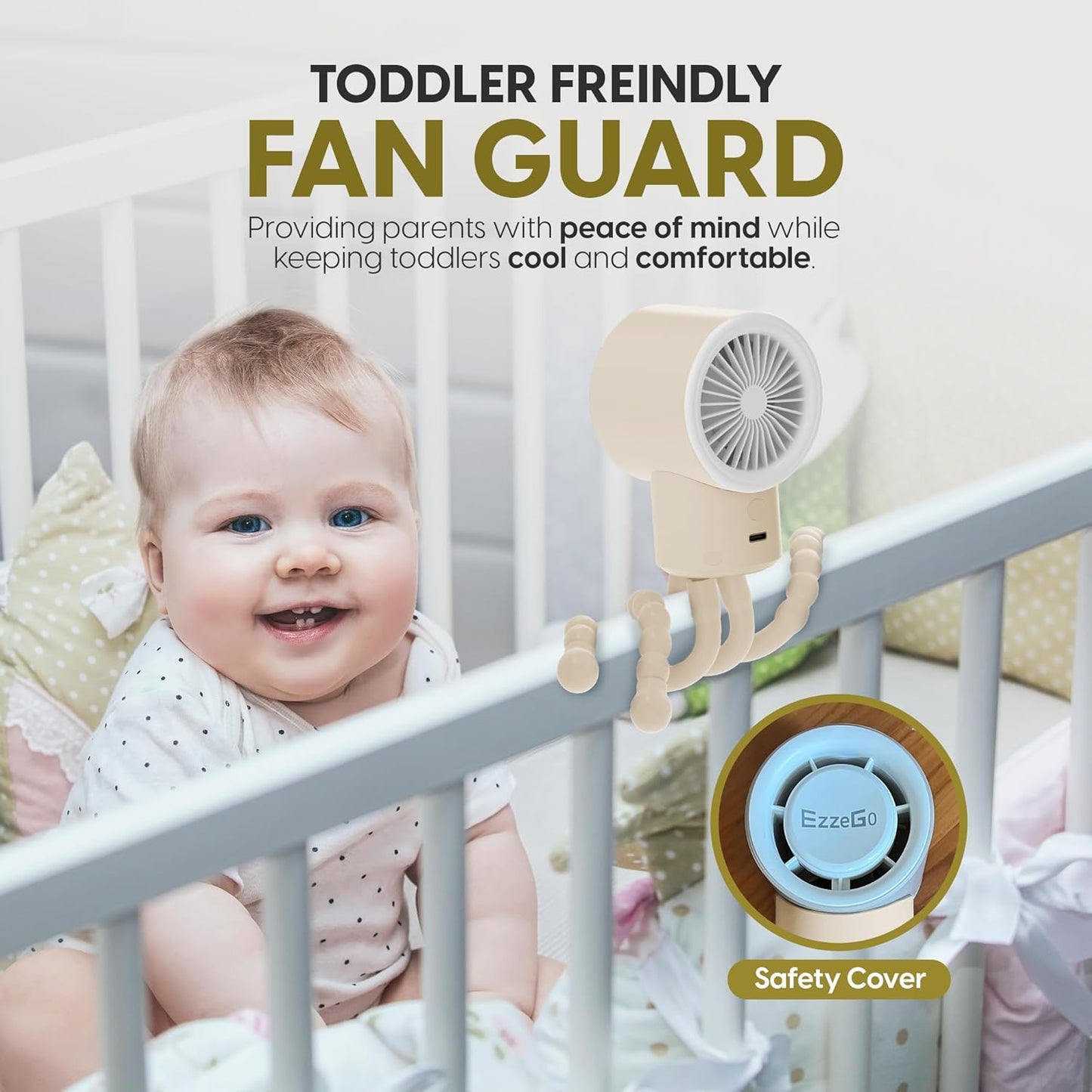 Portable Mini Travel Stroller Fan - Battery Operated, Clip On, Small, Handheld, Rotating, Rechargeable, Personal Fan with Flexible Tripod, 3 Speeds for Baby Crib, Bed Car, Seat Treadmill