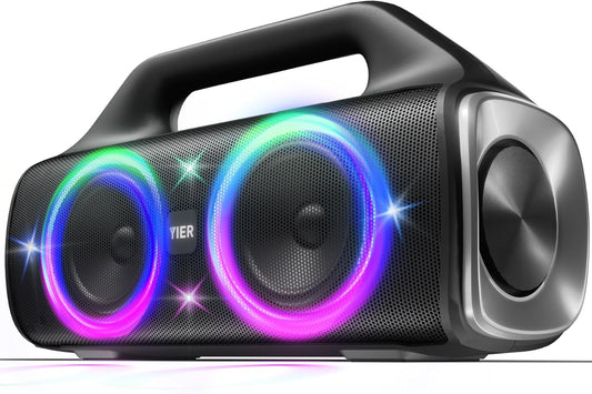 Speakers, 80w (Peak) Portable Wireless Speaker with Lights, Stereo Loud Sound, IP67 Waterproof, Deep Bass Outdoor Speakers Bluetooth 5.0 Dual Pairing for Home Party Beach Camping, Gifts