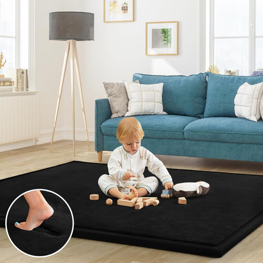 Baby Play Mat 1.2" Thick Memory Foam Nursery Rug Area Rug, 4’11” X 3’28” Yoga Mat Playmat Crawling Mat for Baby,Toddlers, Infants, Kids,Floor Mat Tatami Mat for Living Room(Black)