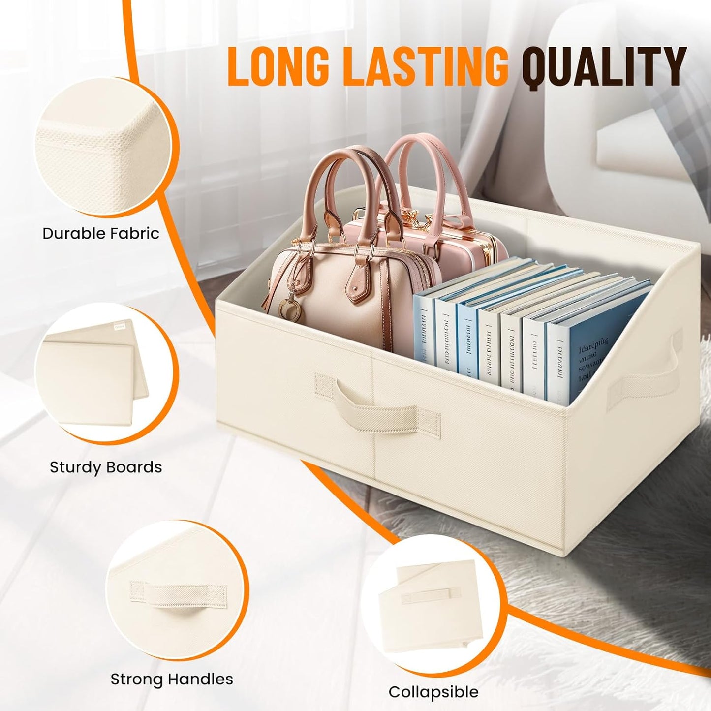 Criusia Closet Organizers Bins 6 Pack - Large Closet Shelf Organizer with Handles - Fabric Trapezoid Home Organization and Storage Baskets for Organizing Clothes Toy Blanket Towel Purse Hats