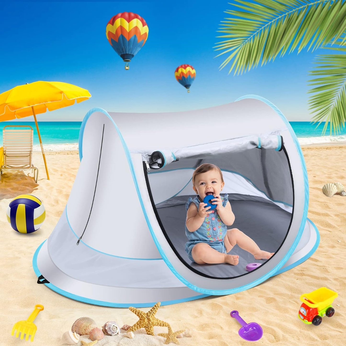 Baby Beach Tent,Large Pop Up Beach Tent Sun Shade for Beach,Portable Baby Travel Tent with Mosquito Net,Indoor Baby Play Tent,UPF 50+ UV Protection Sun Shelters for Infants