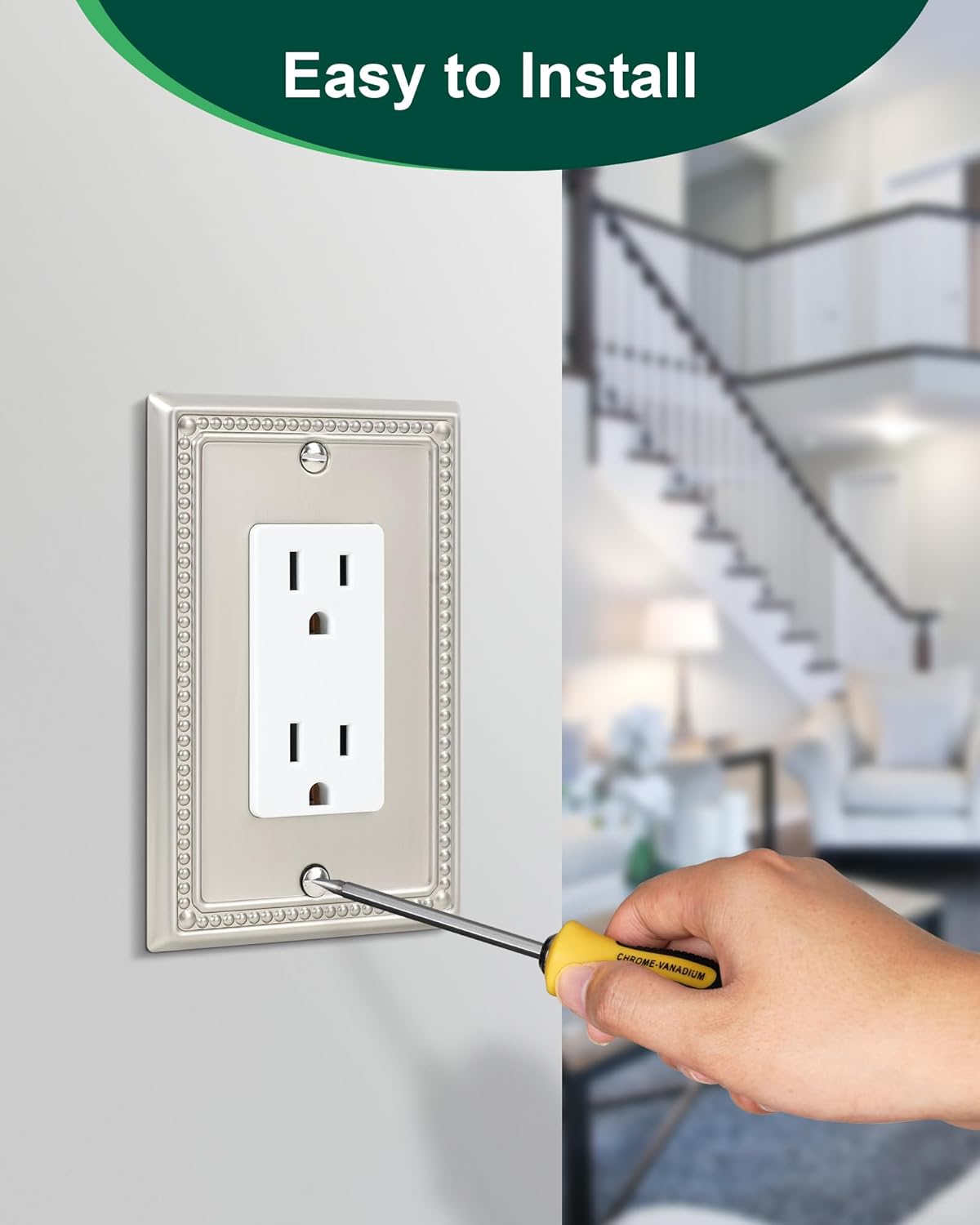 6-Pack Decorator Outlet Cover Plate, Decorative Switch Plates and Outlet Covers, Brushed Nickel Metal Wall Plates for Electrical Outlets, Receptacle, GFCI Outlet, Dimmer Switch