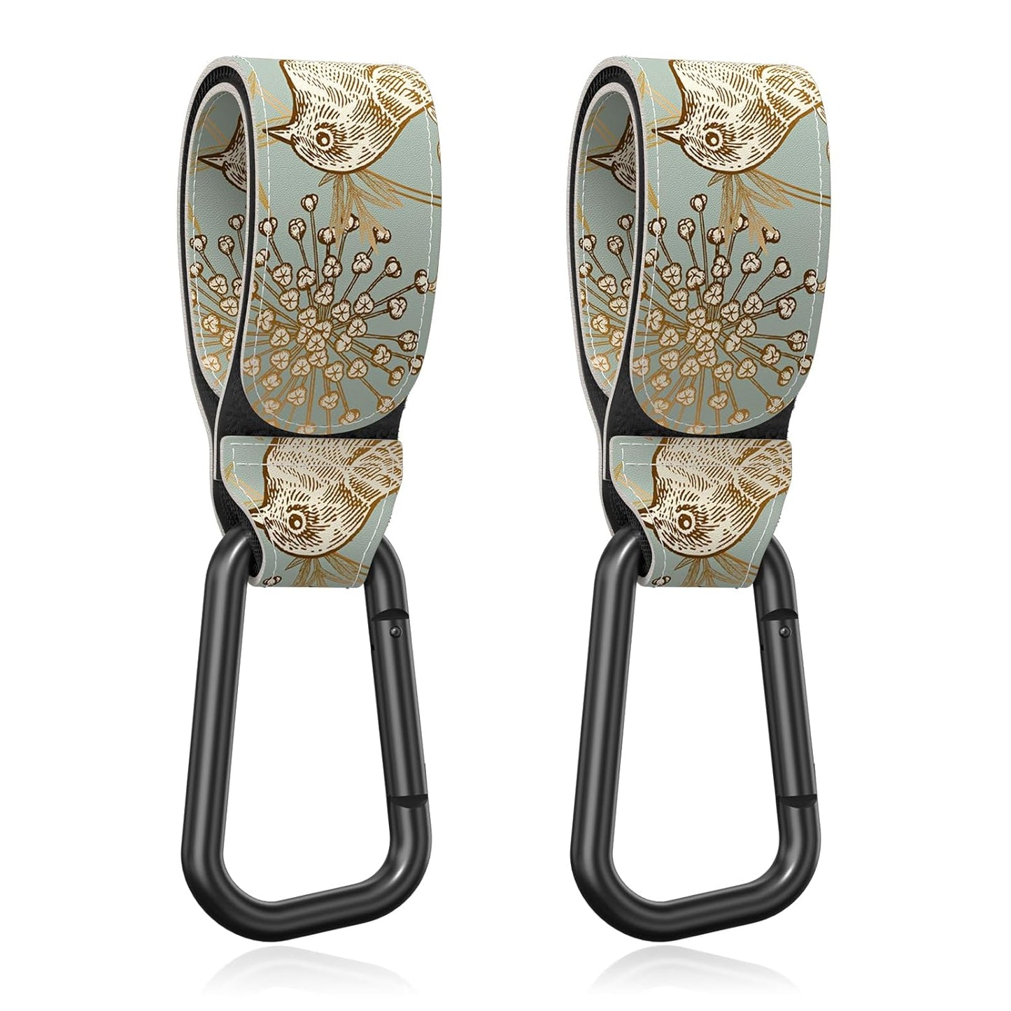 Baby Stroller Hooks for Hanging Bags, Universal Stroller Clips Accessories, Mommy Hook for Diaper Bag, Shopping Cart, Purse, Backpack - 2 Pack, Green Bird