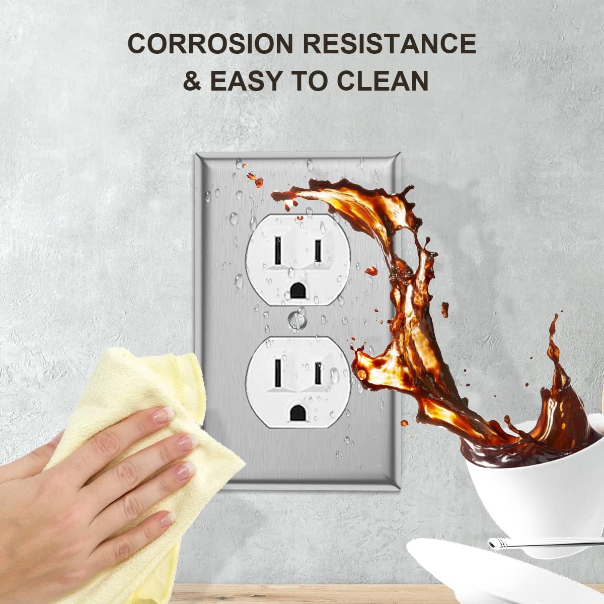 10-Pack Single Duplex Wall Switch Plate Outlet Cover - Stainless Steel Decorator Receptacle Outlet Plate Covers - Brushed Finish - Silver