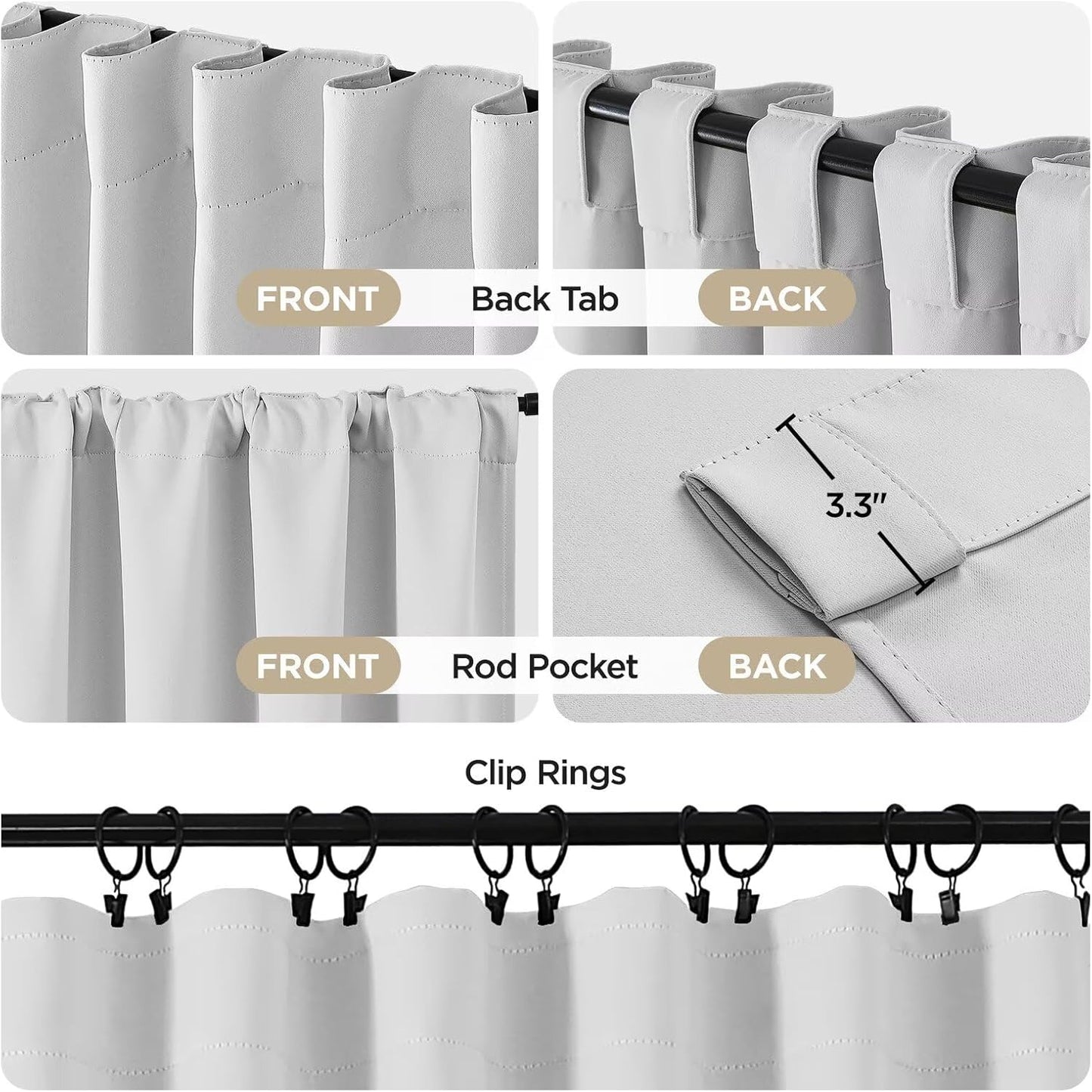 Joydeco White Blackout Curtains 96 Inches Long for Bedroom, Curtains 96 Inch Length 2 Panels Set, Room Darkening Curtains & Drapes for Living Room Window (W52 x L96 Inch, Greyish White)