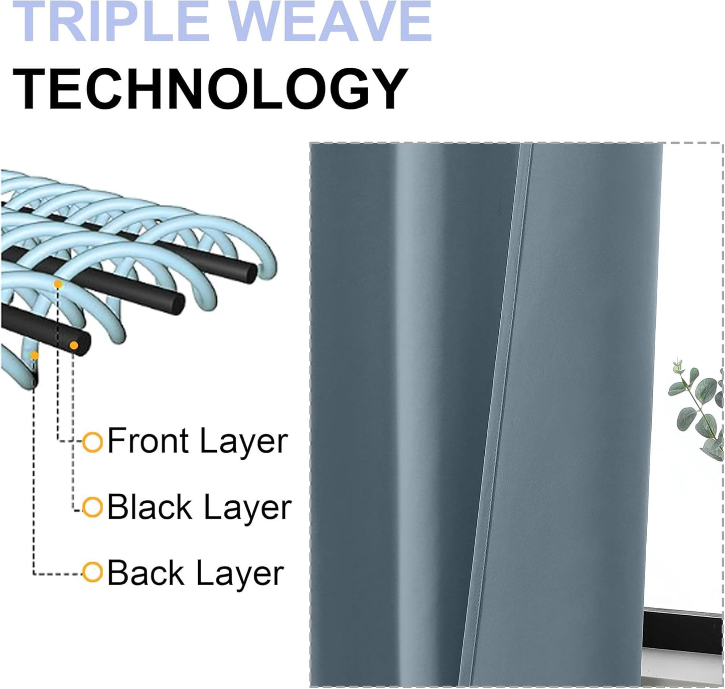 Simplebrand Ava Stone Blue Blackout Curtains for Bedroom 96 Inches Long 2 Panels, Thermal Insulated, Energy Saving Living Room Window Treatment Curtains Blackout Drapes, W40 x L96 Inch, Stone Blue