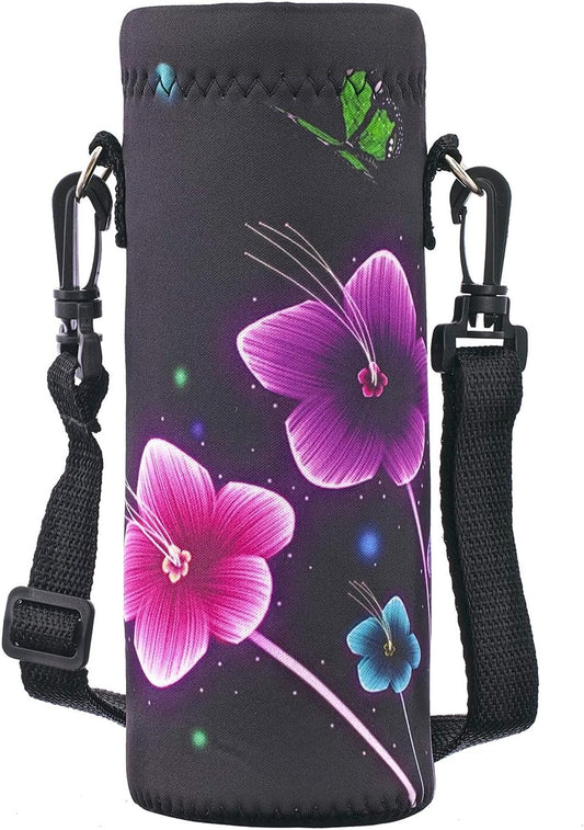 RICHEN Neoprene Water Bottle Carrier Bag with Adjustable Shoulder Strap,Insulated Water Bottle Cover for Stainless Steel/Glass/Plastic Bottles