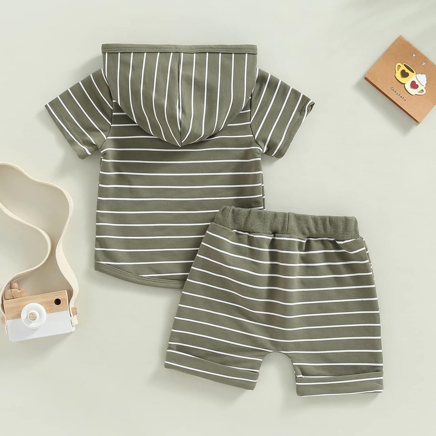 Toddler Baby Boy Summer Hooded Outfit Contrast Color Short Sleeve T Shirt Top Elastic Shorts Summer Clothes Set