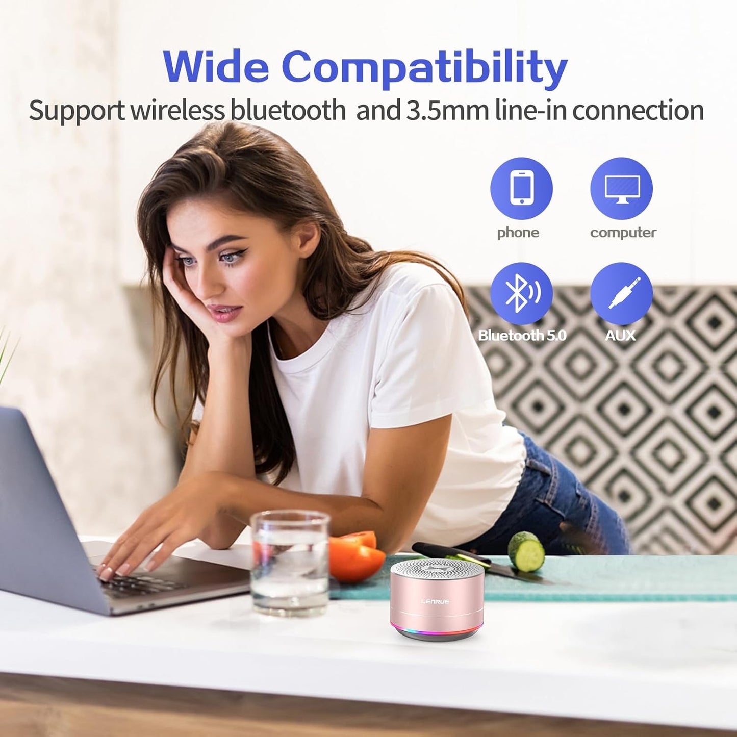 LENRUE Portable Wireless Bluetooth Speaker with Built-in-Mic,Handsfree Call,AUX Line,HD Sound and Bass for iPhone Ipad Android Smartphone and More (Pink+case)