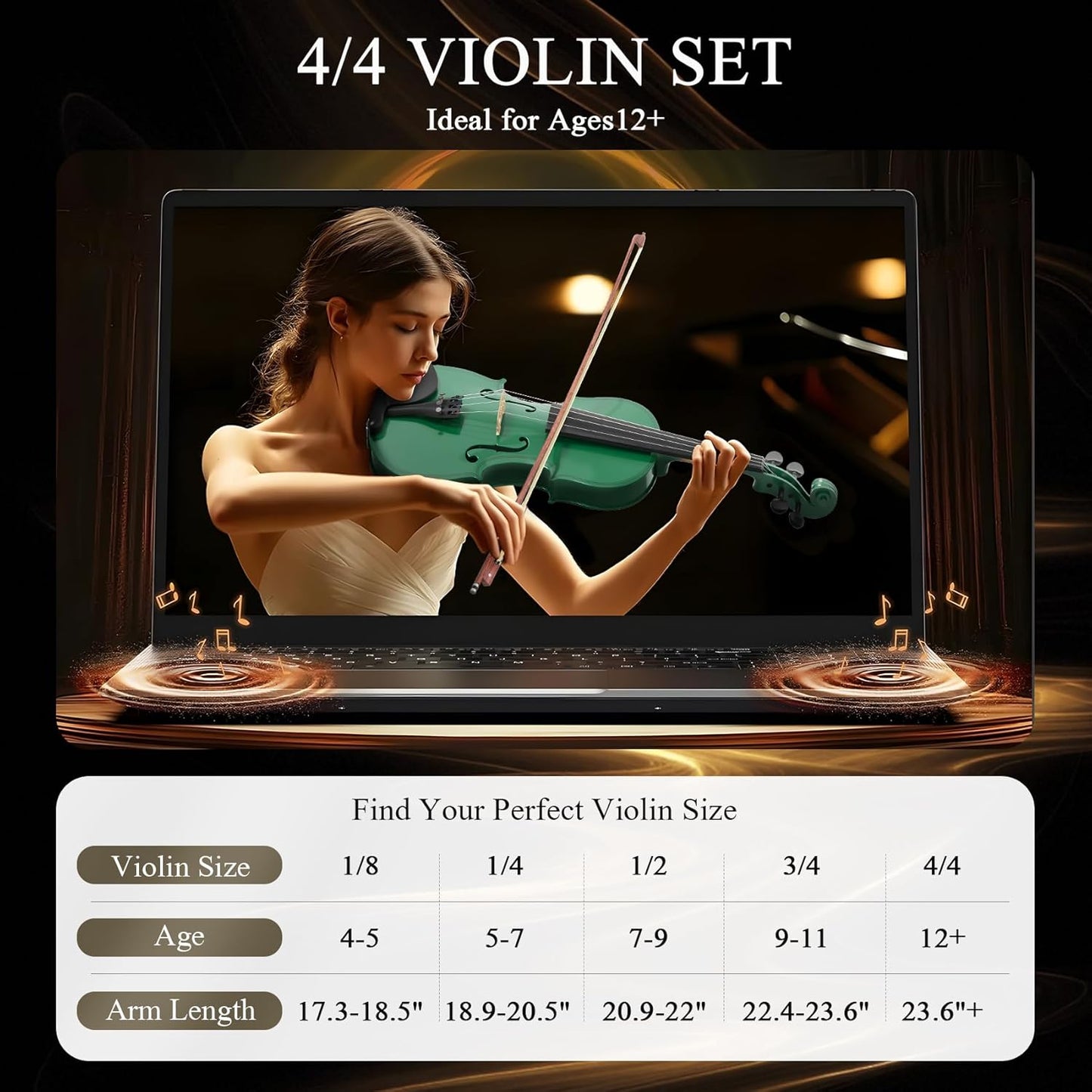 Beginner Violin 4/4, Full Size Violin for Adults, Teens, Student, Acoustic Fiddle Kit with Hard Case, Bow, Rosin, Bridge, Learners Age 12+ (Green)