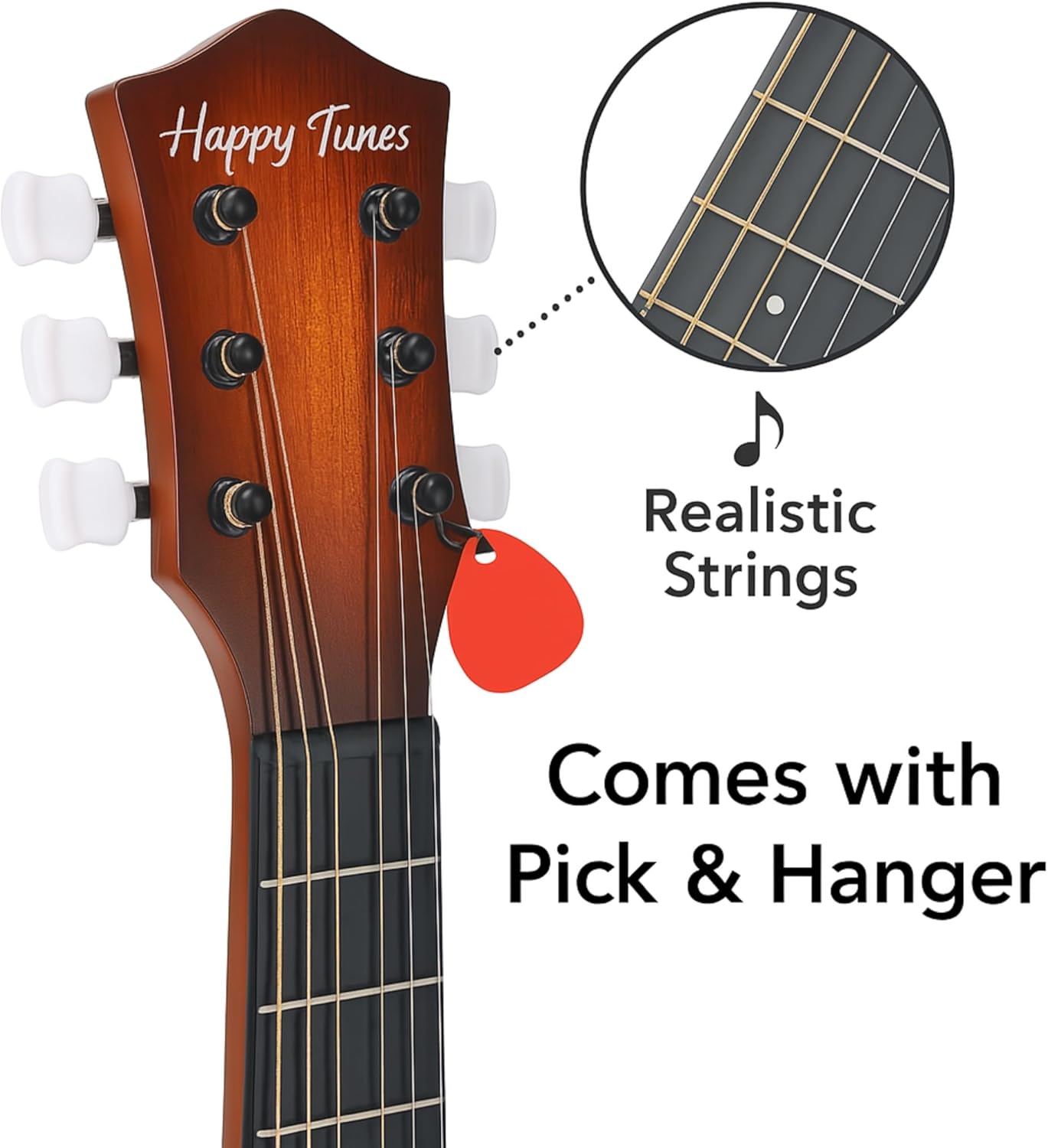 23" Acoustic Guitar, Kids 6 String Toy Guitar - Realistic Steel Strings - Beginner Practice First Musical Instrument for Children, Toddlers (Cherry Sunburst)