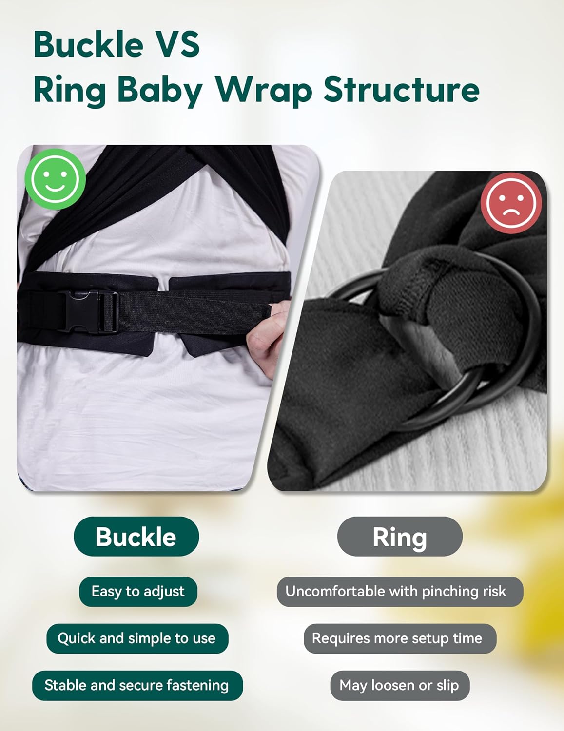 BABELIO Baby Wraps Carrier with Adjustable Buckle, Easy to Wear Lightweight Baby Carrier Newborn, Hands Free Toddler Infant Slings 7-35lbs Black