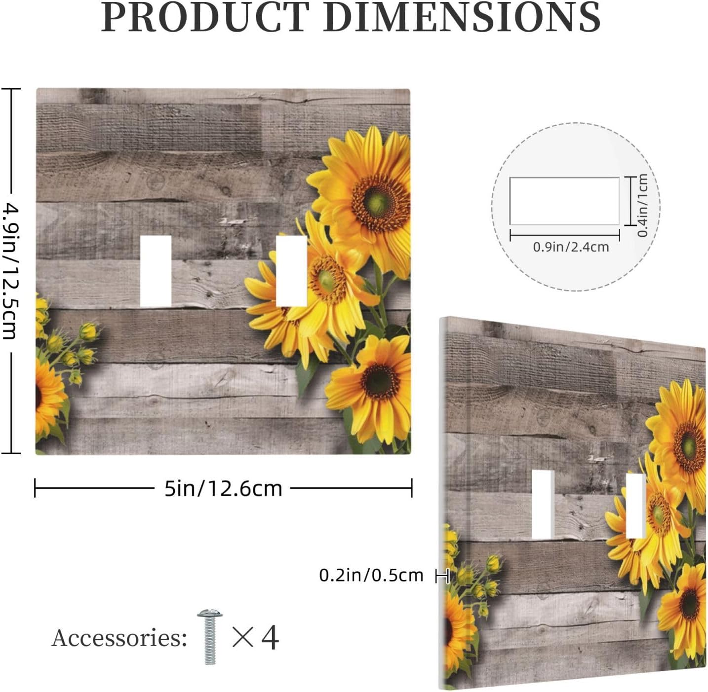 Sunflower Rustic Brown Gray Wood Decorative Switch Plates 2 Gang Double Toggle Outlet Light Switch Cover Wall Plate Electrical Faceplate for Farmhouse Home Decor