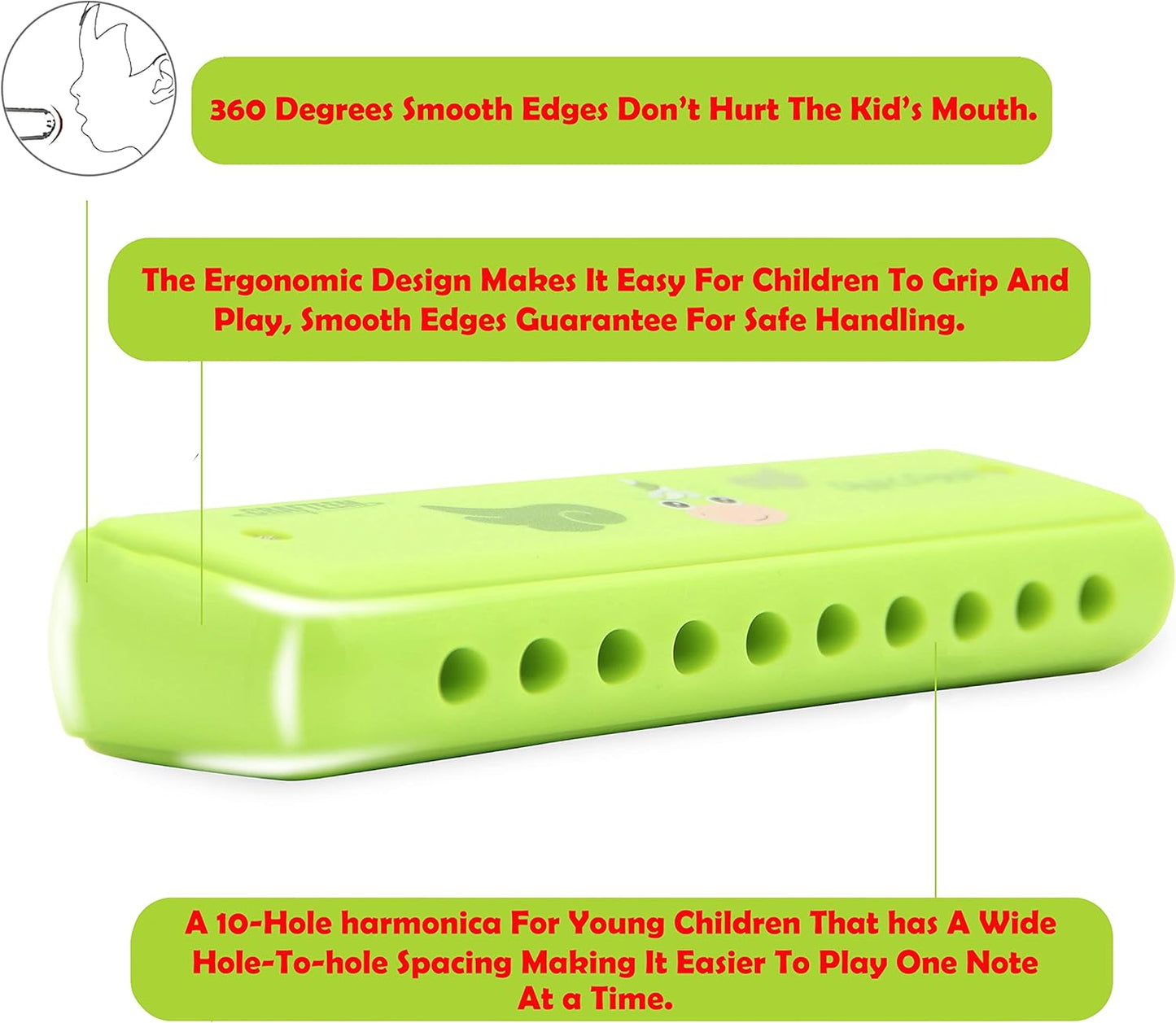 Color Blues Harmonica, Key of C for Kids, Children, Toddler and Beginners,10 Hole 20 Tones Musical Instrument Toy Gift