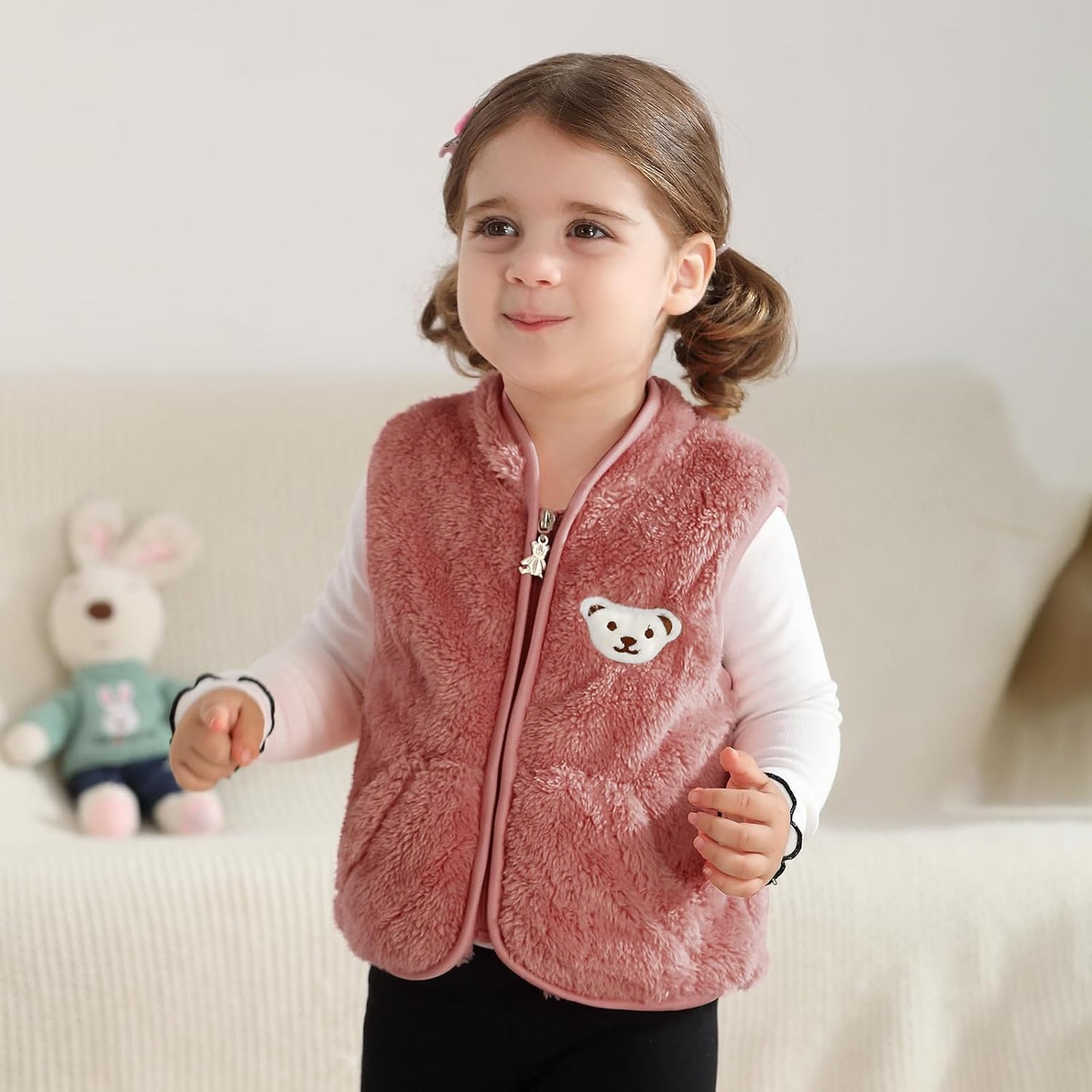 Baby Boys Girls Fleece Vest Zip Up Cute Bear Jackets Fuzzy Fall Winter Warm Clothes Newborn Outwear for Toddler Infant