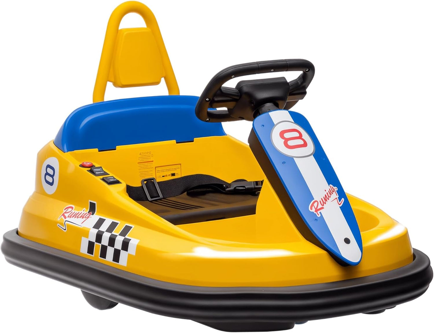 Aosom Toddler Bumper Car, 360° Rotation 6V Kids Electric Ride on Bumper Car with EVA Bumper Edges, Twins Motor, Songs, Horn, LED Lights, Safety Belt for 18-48 Months, Yellow