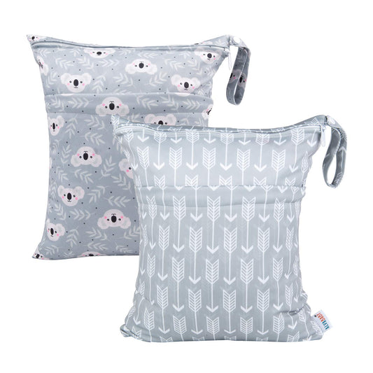 ALVABABY 2pcs Cloth Diaper Wet Dry Bags Waterproof Reusable with Two Zippered Pockets Travel Beach Pool Daycare Soiled Baby Items Yoga Gym Bag for Swimsuits or Wet Clothes L-YX3536