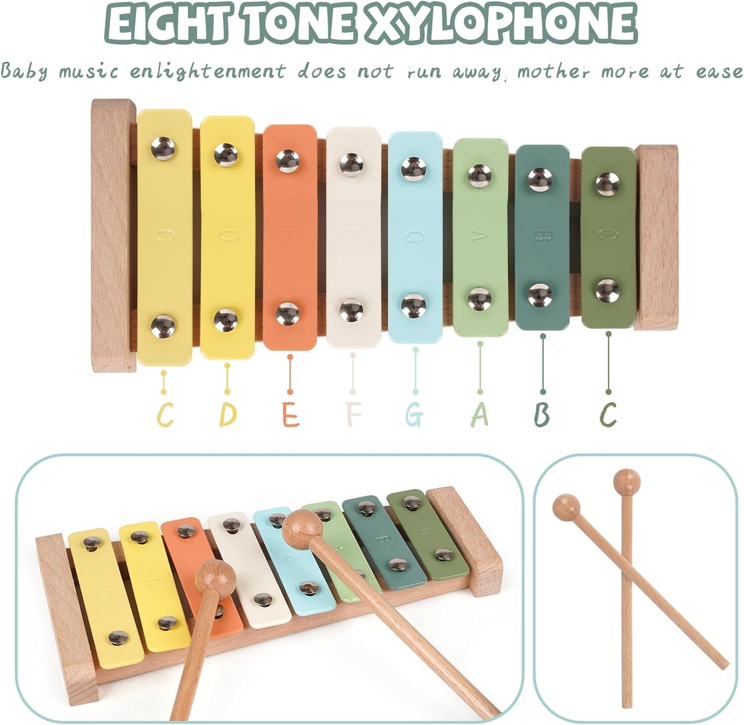 Toddler Musical Instruments Set Wooden Musical Toys for Kid Wood Percussion Instruments Set Natural Wood Musical Instruments for Kids Preschool Educational Early Learning Musical Set for Boys Girls