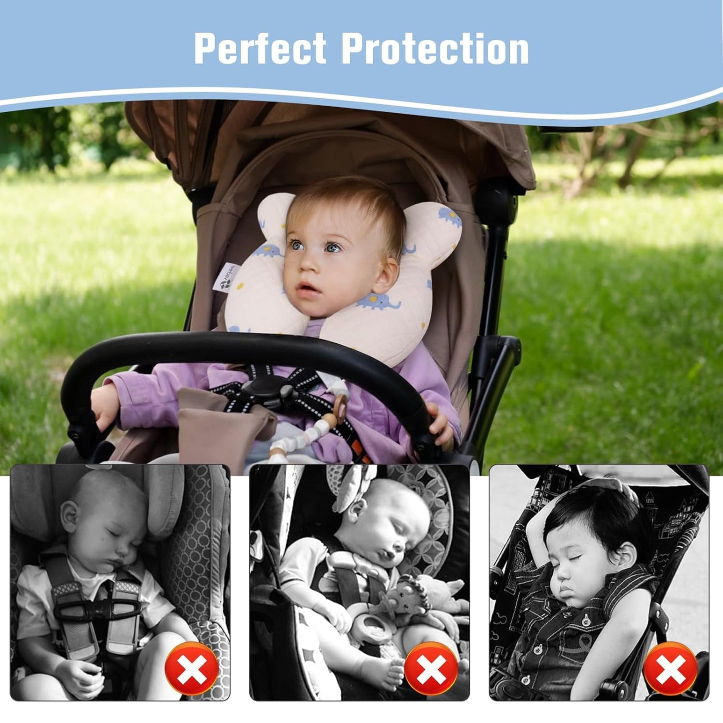 vocheer Baby Neck Pillow(Upgraded),Cotton, Baby Support Pillow, Car Seat Pillows for Newborn, Carseat Head and Body Support, Infant Travel Pillows for Prams, Pushchair, Stroller, Bouncer, Elephant