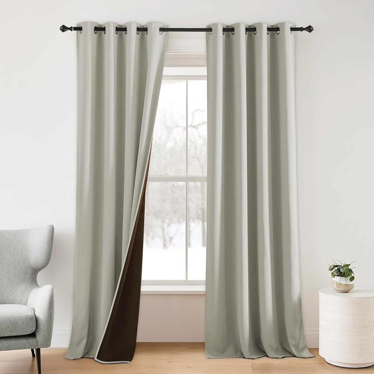 NICETOWN Plylux Blackout Curtains 95" Long for Office Dining Room, Thermal Insulated Sound Reducing Light Block Curtain Panels for Bedroom Modern Room Decorative (52" Wide, 2 Pieces, Sand)