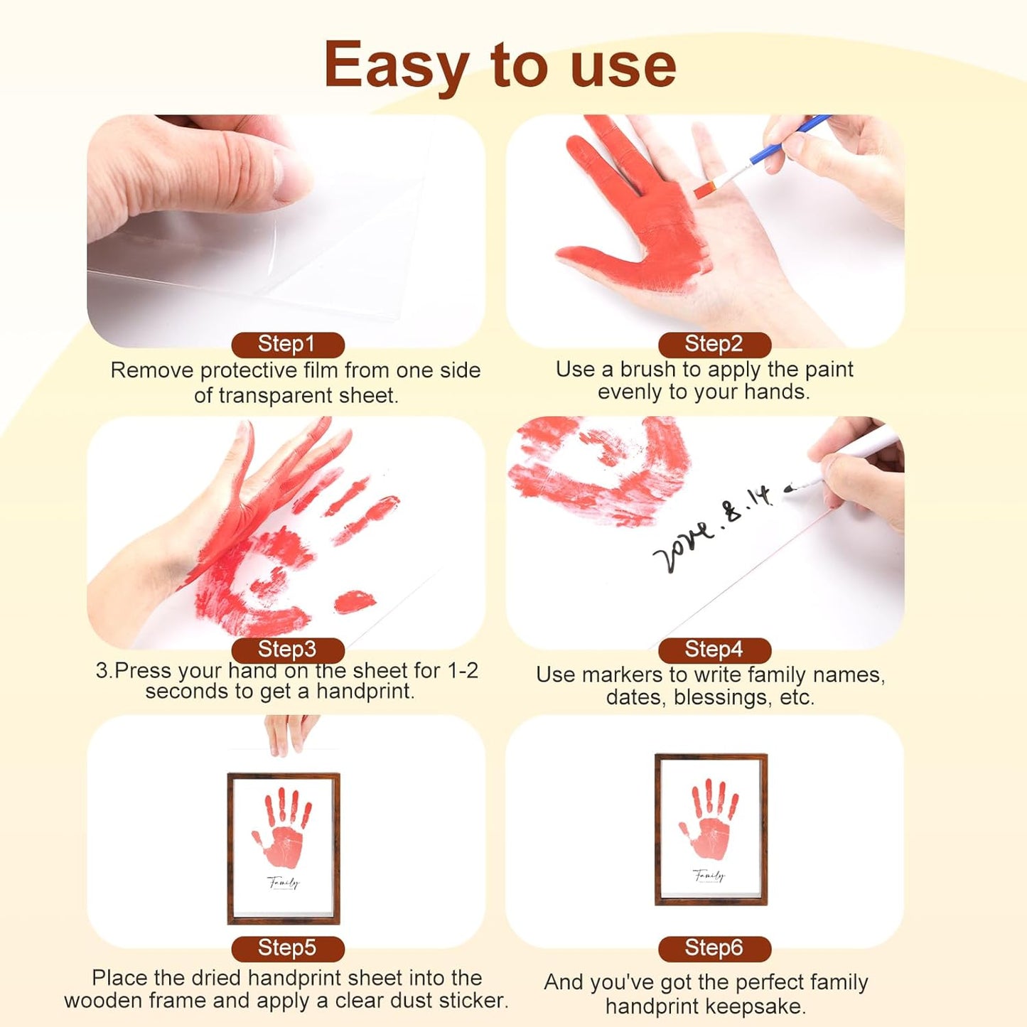 Family Handprint Kit,DIY Colorful Craft Keepsake Art Baby Newborn Hand and Footprint Wooden Frame for Home Decor New Mother Gifts Set(5 Sheets with 8 Colors) (Black)