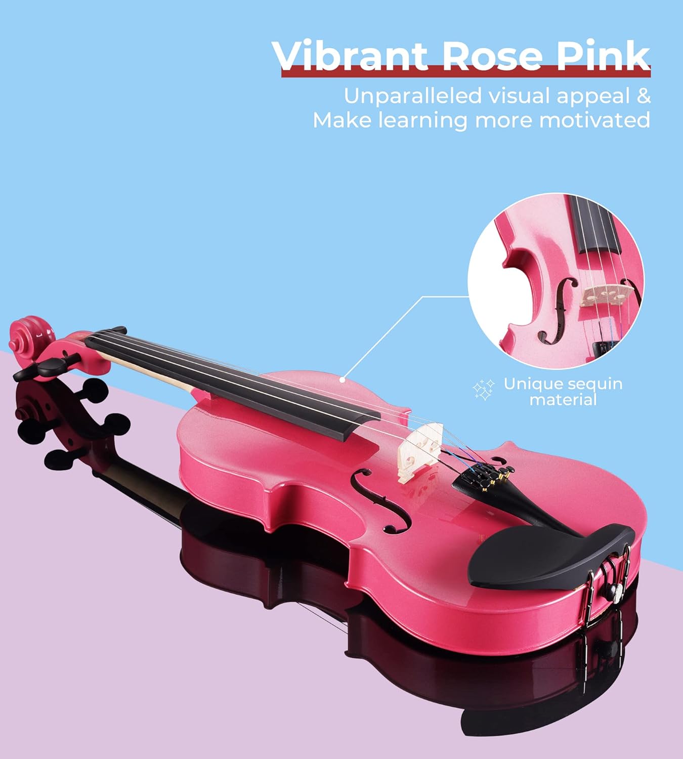 Vangoa Pink Violin 4/4 Full Size Fiddle Set, Acoustic Violin for Women Beginners Adults Teens Girls Kids 9-12, Starter Violin Kit with Hard Case, Premium Accessory Outfit